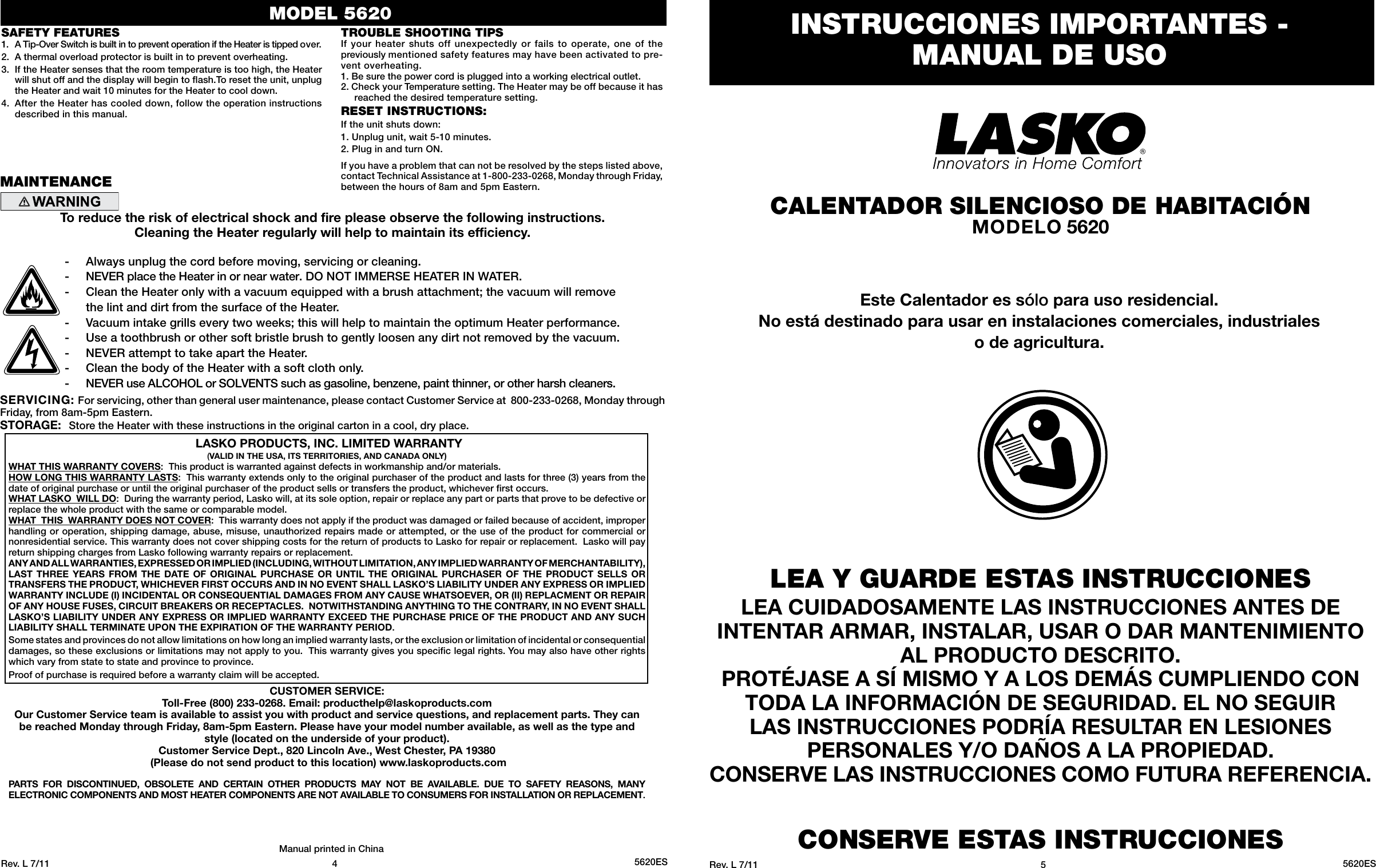 Page 4 of 4 - Lasko Lasko-5620-Users-Manual-  Lasko-5620-users-manual