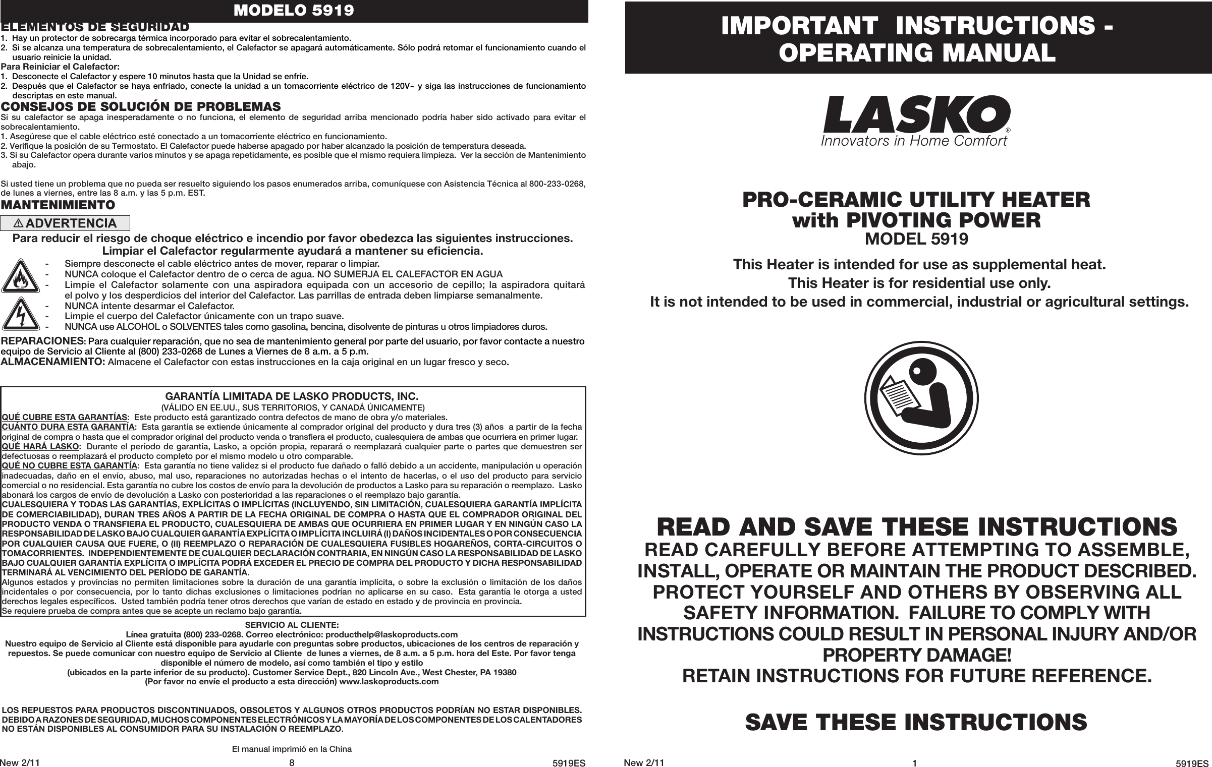 Page 1 of 4 - Lasko Lasko-5919-Users-Manual- Lasko-5919-users-manual