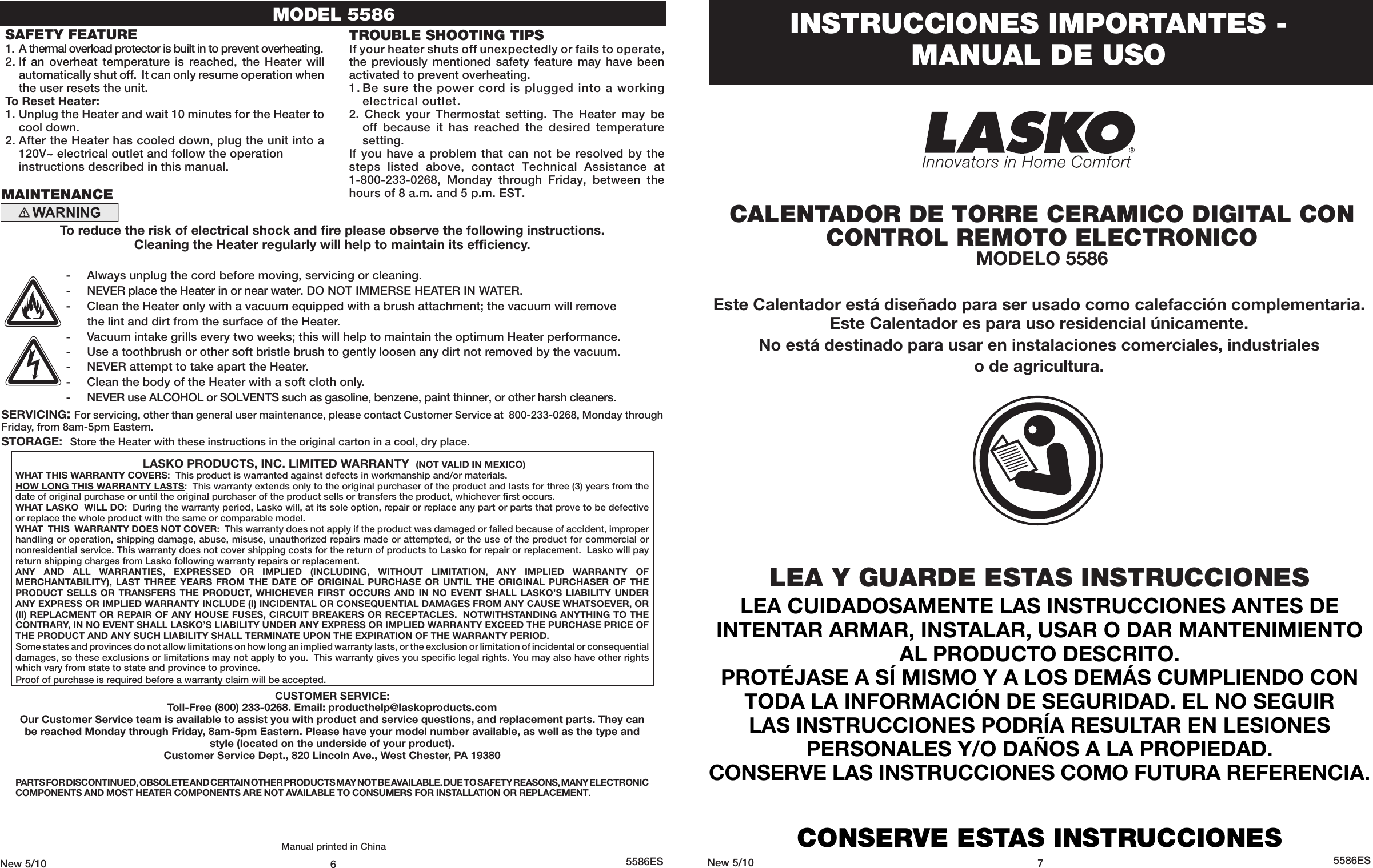 Page 6 of 6 - Lasko Lasko-Electric-Heater-5566-Users-Manual-  Lasko-electric-heater-5566-users-manual