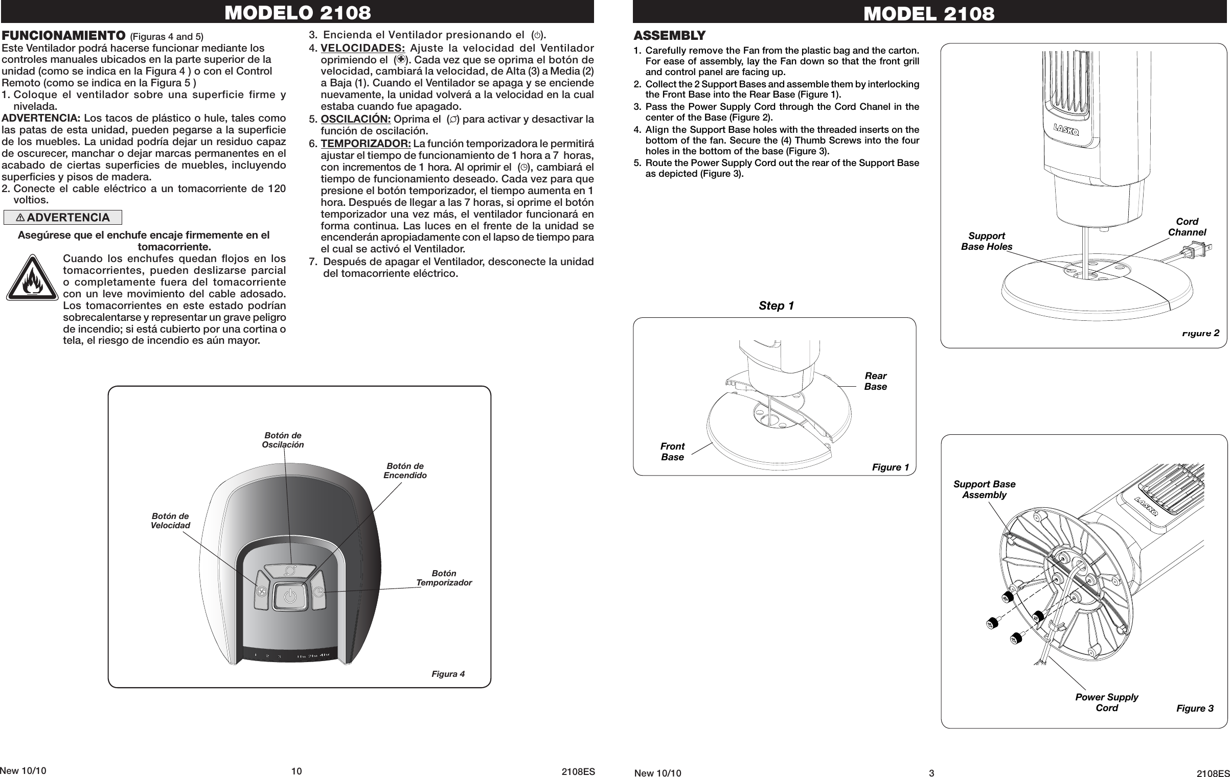 Page 3 of 6 - Lasko Lasko-Fan-2108-Users-Manual-  Lasko-fan-2108-users-manual