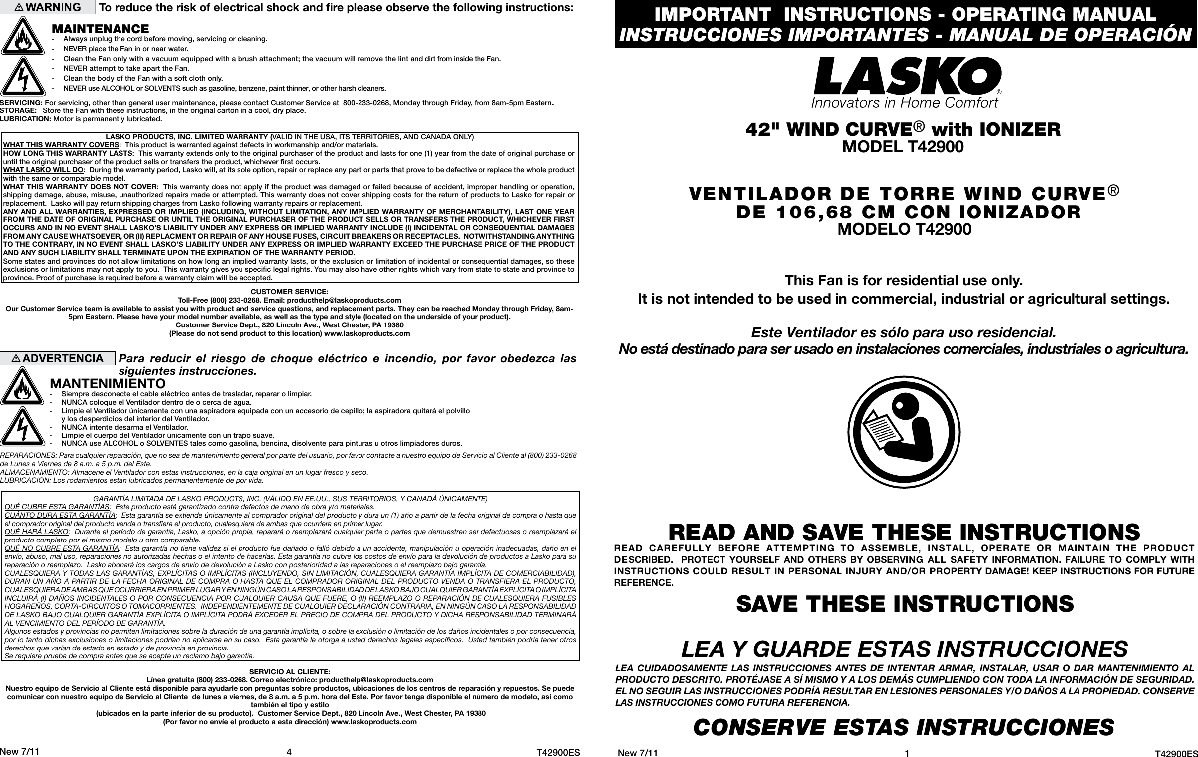 Page 1 of 2 - Lasko Lasko-Wind-Curve-T42900-Users-Manual-  Lasko-wind-curve-t42900-users-manual