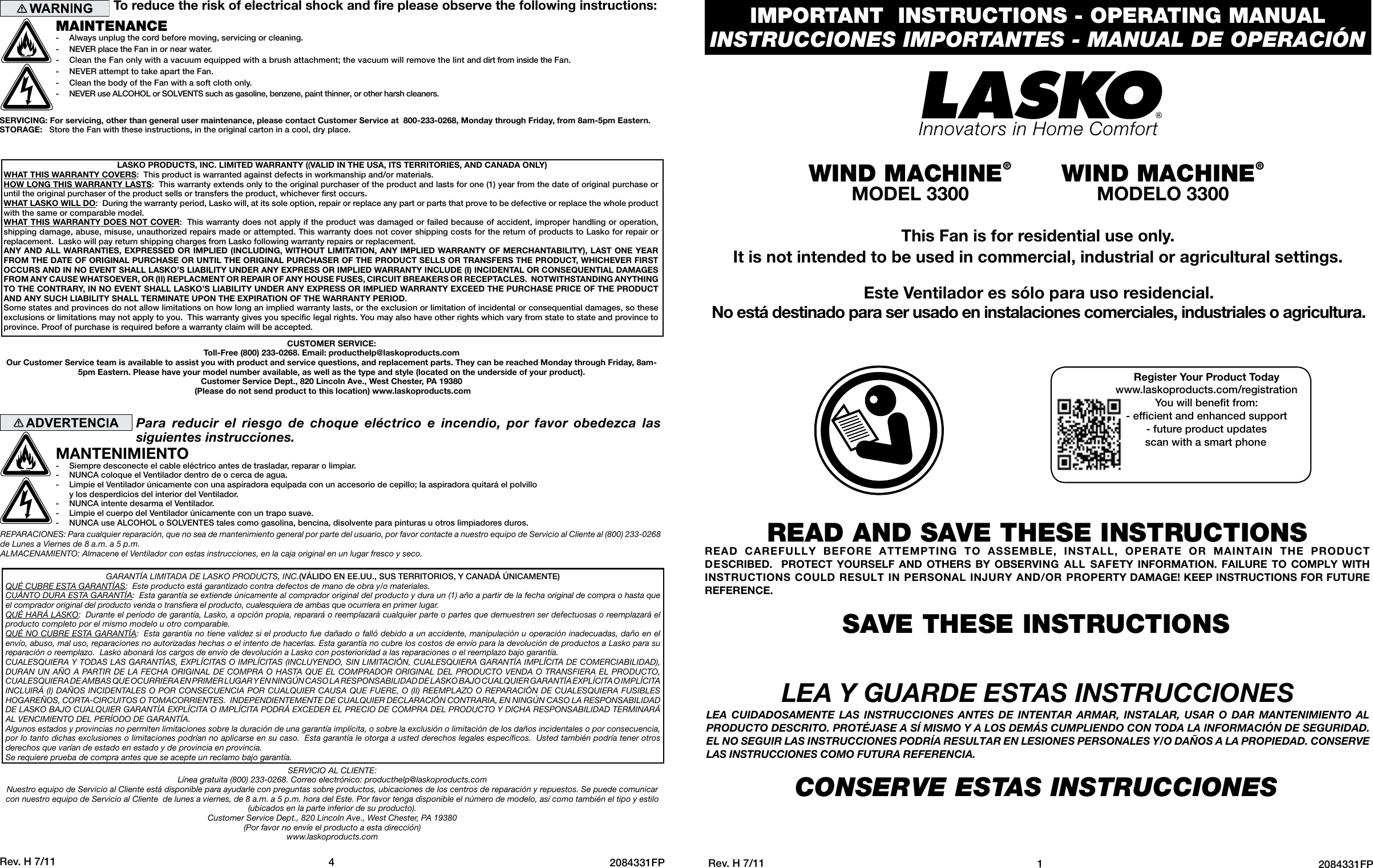 Page 1 of 2 - Lasko Lasko-Wind-Machine-Las3300-Users-Manual-  Lasko-wind-machine-las3300-users-manual