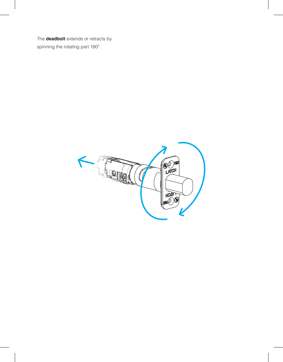 The deadbolt extends or retracts by spinning the rotating part 180&ordm;.