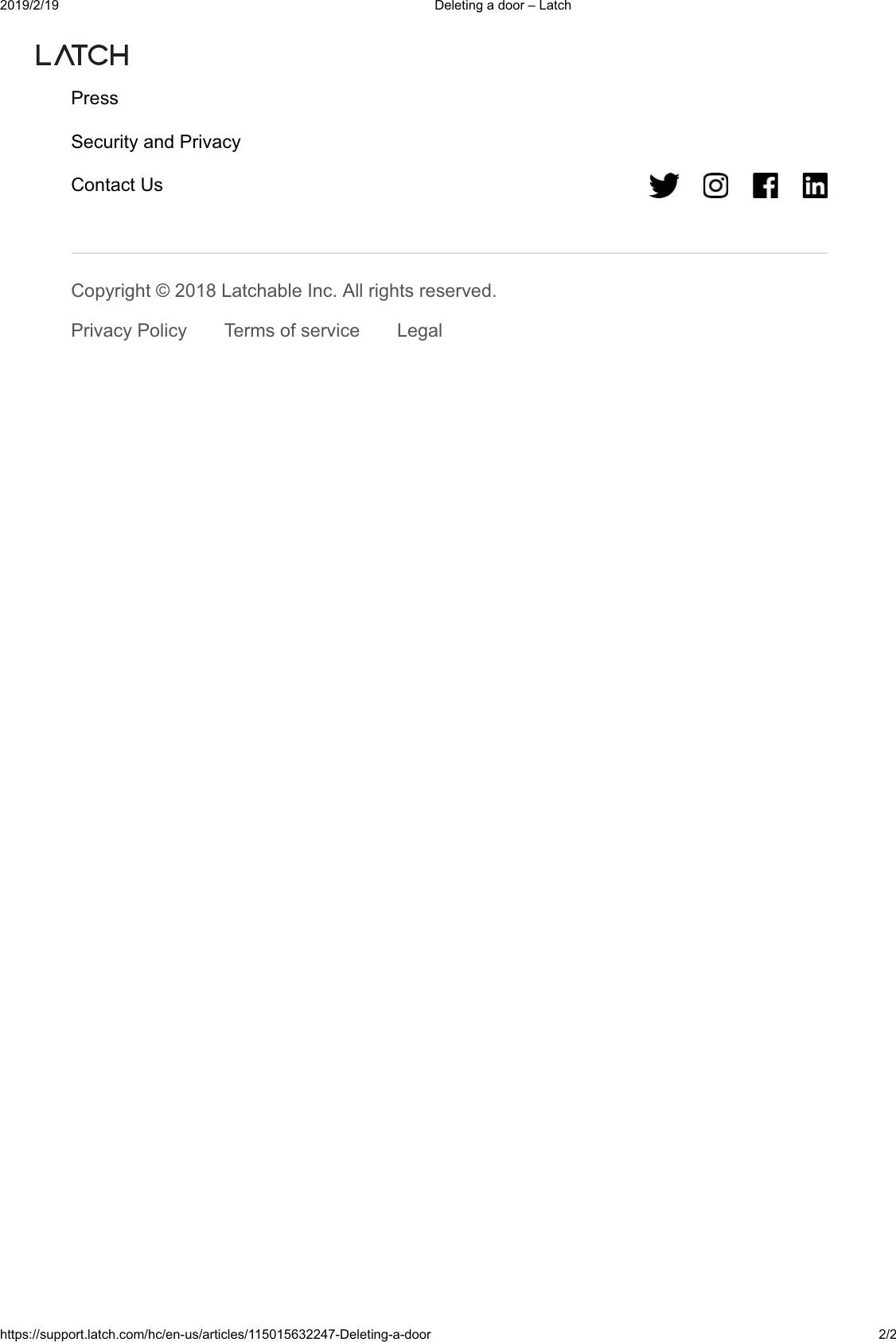  'HOHWLQJDGRRU&plusmn;/DWFKKWWSVVXSSRUWODWFKFRPKFHQXVDUWLFOHV'HOHWLQJDGRRU &amp;RPSDQ\3UHVV6HFXULW\DQG3ULYDF\&amp;RQWDFW8V&amp;RS\ULJKW/DWFKDEOH,QF$OOULJKWVUHVHUYHG3ULYDF\3ROLF\ 7HUPVRIVHUYLFH /HJDO