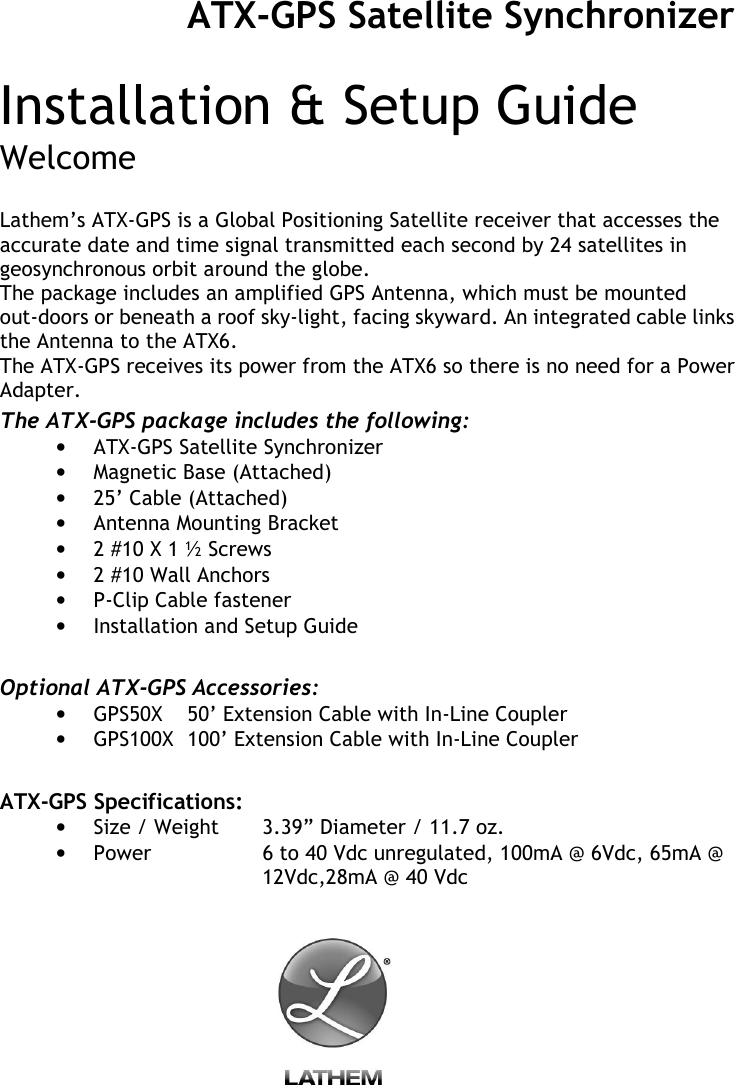 Page 1 of 4 - Lathem Lathem-Atx-Gps-Users-Manual USG0082