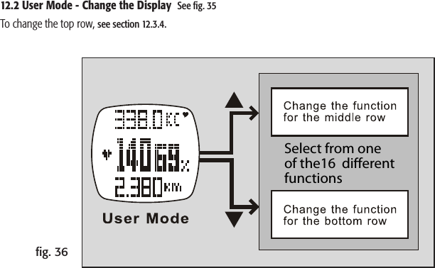 Select from oneof the16  dierent functionsﬁg. 3612.2 User Mode - Change the Display  See ﬁg. 35To change the top row, see section 12.3.4.