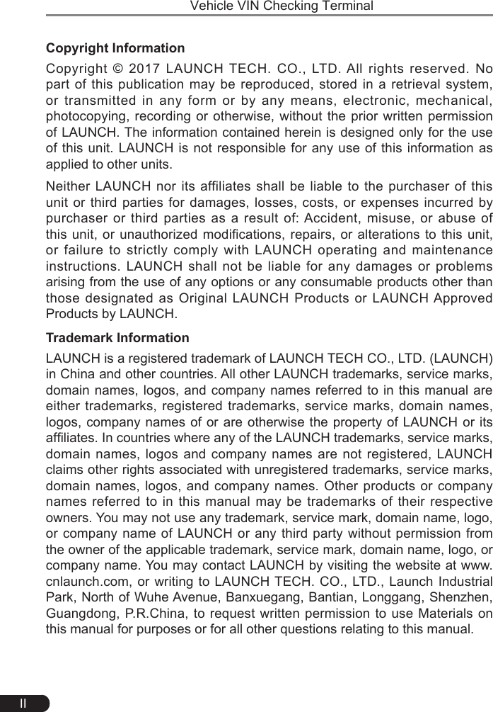 Page 2 of Launch Tech HTT Vehicle VIN Checking Terminal, Professional full vehicle model handheld diagnostic tool User Manual 