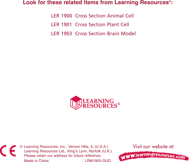 Page 8 of 8 - Learning-Resources Learning-Resources-Cross-Section-Heart--Ler-1902-Users-Manual- 1900 Animal Cell  GUD Learning-resources-cross-section-heart--ler-1902-users-manual