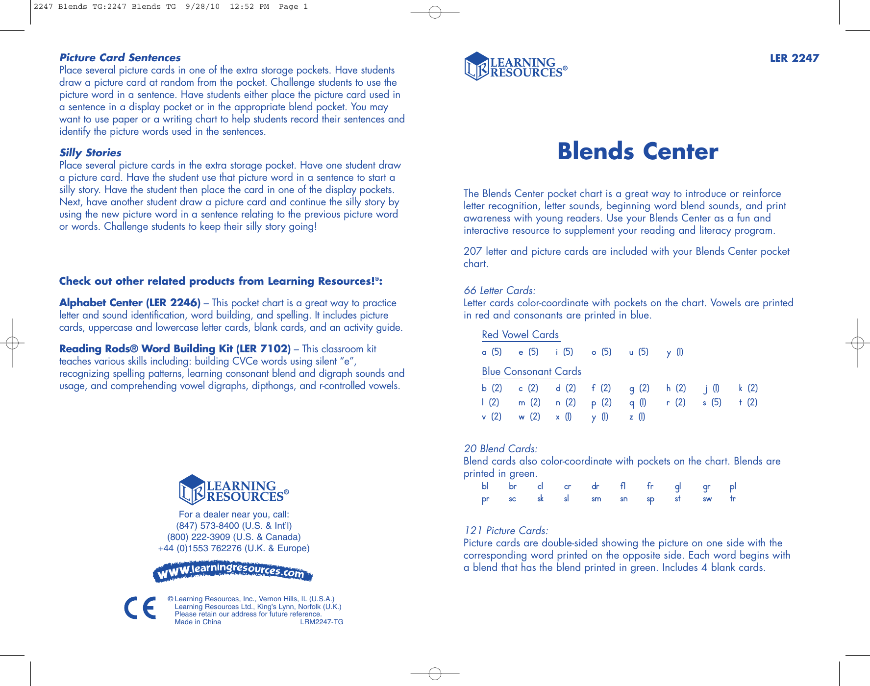Blends Center Pocket Chart