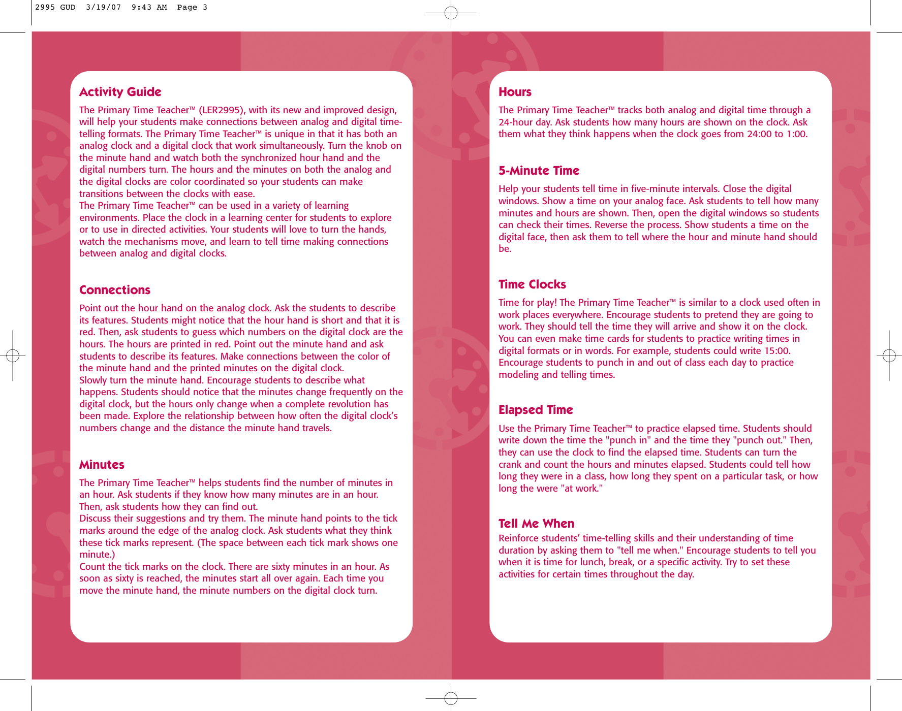 Page 2 of 10 - Learning-Resources Learning-Resources-Learning-Resources-Inc-Time-Clock-Ler-2995-Users-Manual- 2995 GUD Learning-resources-learning-resources-inc-time-clock-ler-2995-users-manual