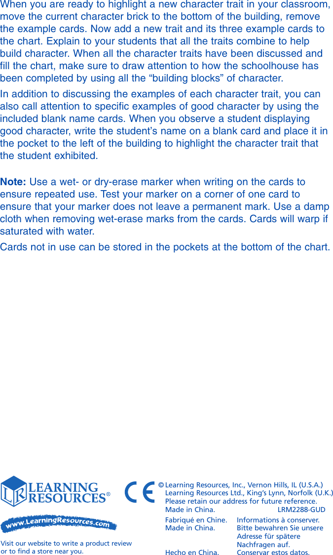 Page 2 of 2 - Learning-Resources Learning-Resources-Learning-Resources-Inc-Watch-Ler-2288-Users-Manual-  Learning-resources-learning-resources-inc-watch-ler-2288-users-manual