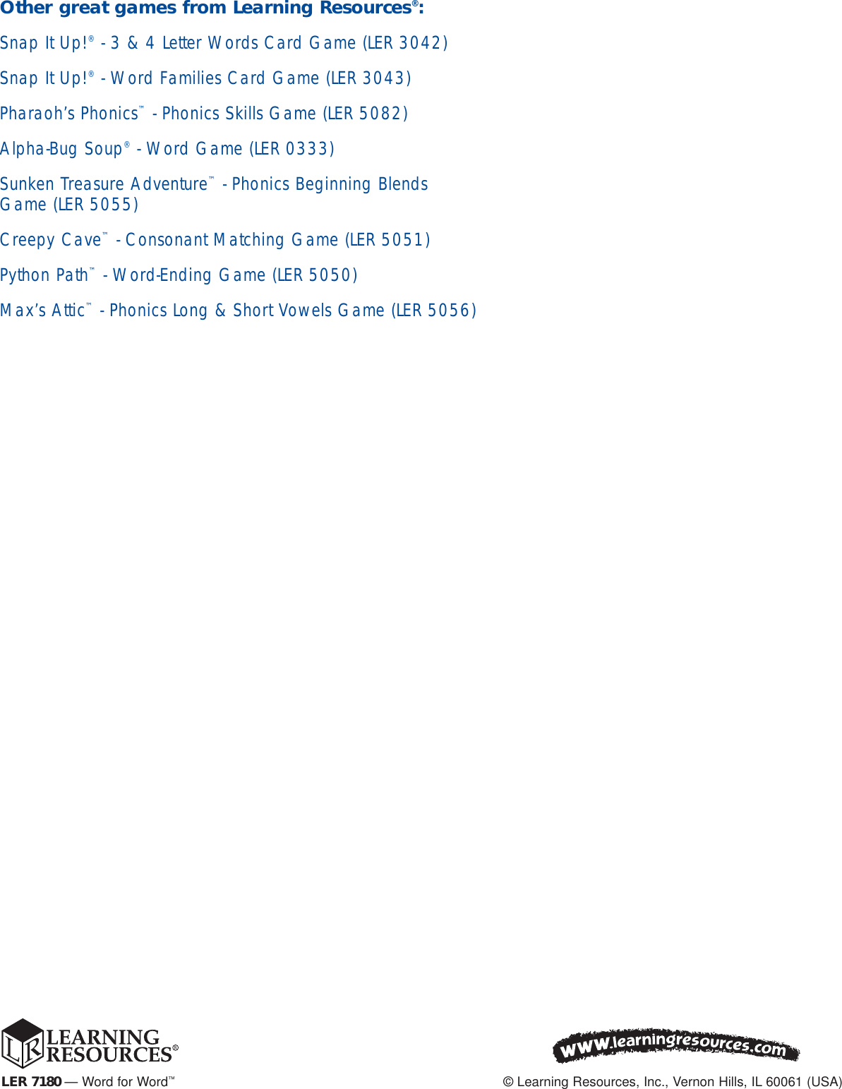 Page 4 of 4 - Learning-Resources Learning-Resources-Word-For-Word-Ler-7180-Users-Manual- 7180 GUD Internet  Learning-resources-word-for-word-ler-7180-users-manual