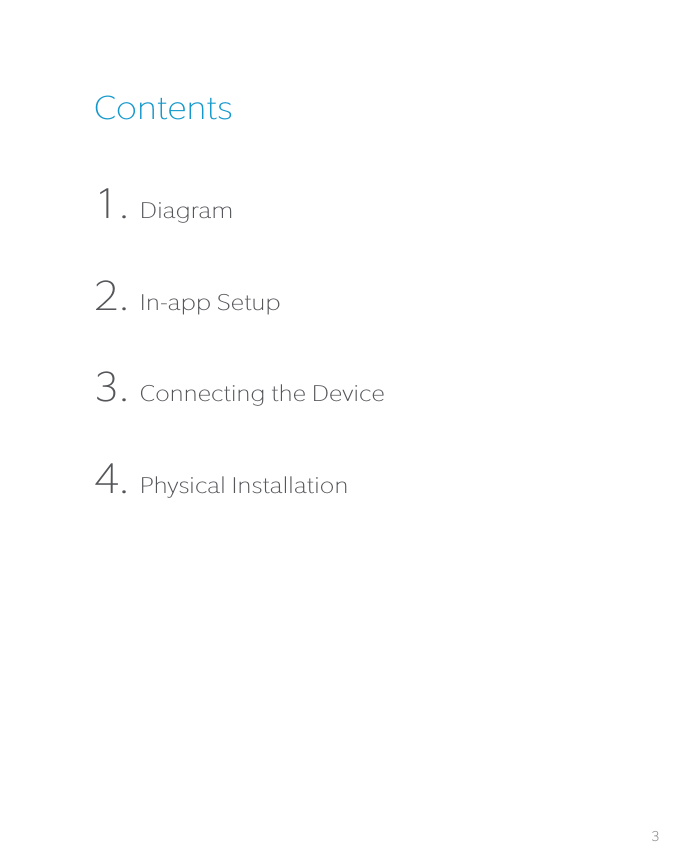 Contents1. Diagram2. In-app Setup3. Connecting the Device4. Physical Installation3