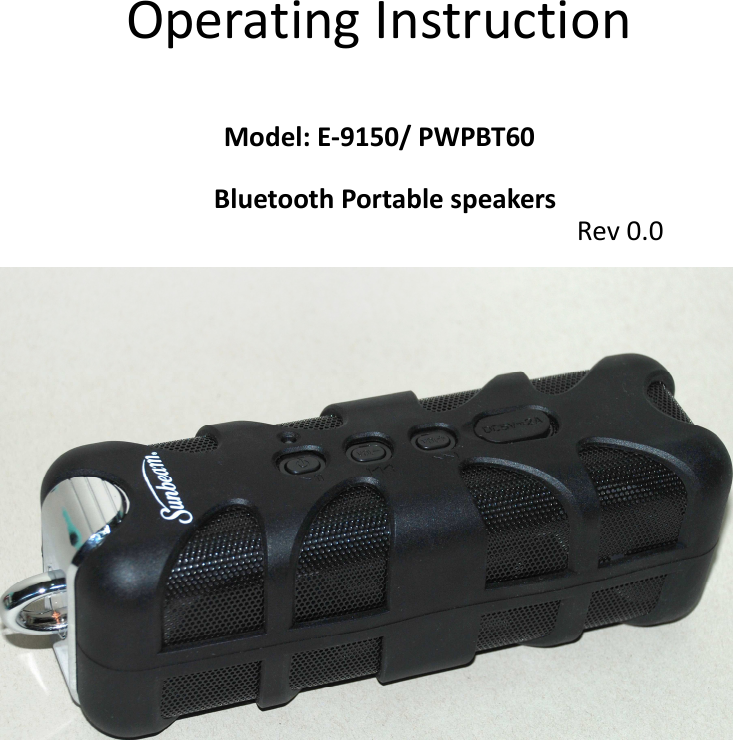   Operating Instruction  Model: E-9150/ PWPBT60  Bluetooth Portable speakers   Rev 0.0     
