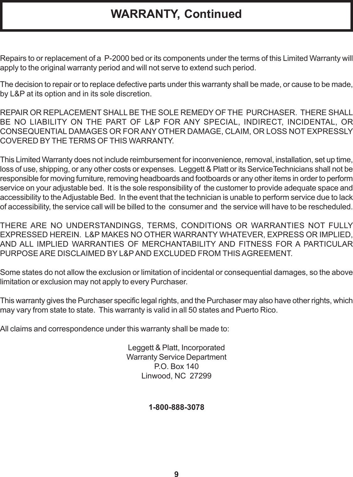 Page 10 of 11 - Leggett-And-Platt Leggett-And-Platt-P-2000-Users-Manual- P-2000 MANUAL COVER.pmd  Leggett-and-platt-p-2000-users-manual