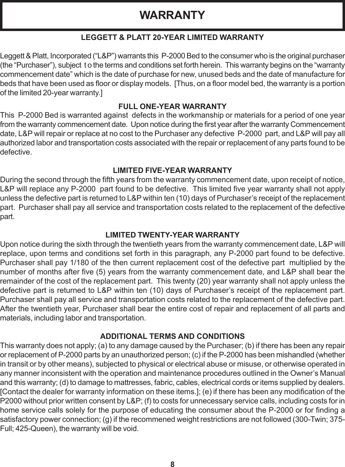 Page 9 of 11 - Leggett-And-Platt Leggett-And-Platt-P-2000-Users-Manual- P-2000 MANUAL COVER.pmd  Leggett-and-platt-p-2000-users-manual