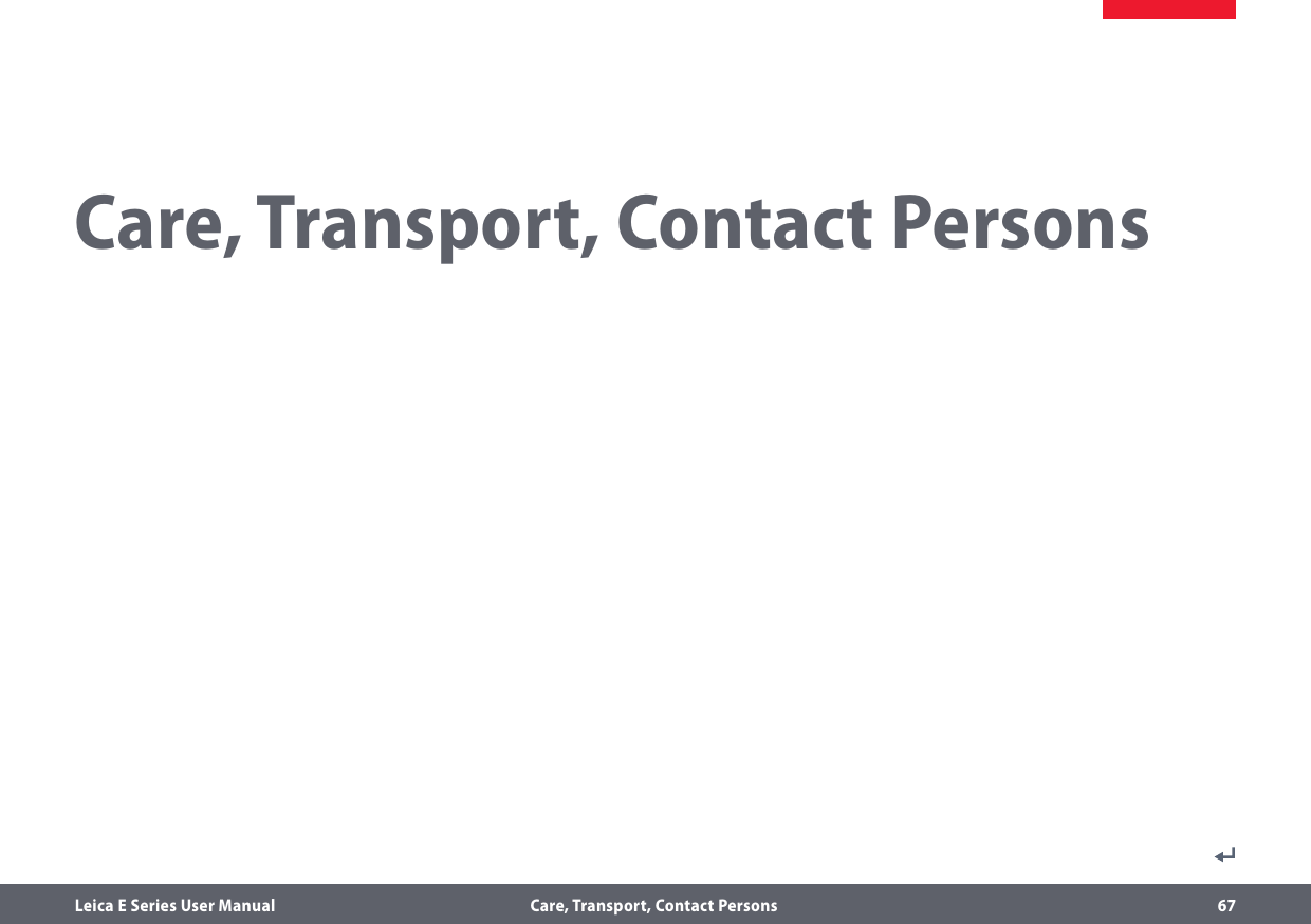 Leica E Series User Manual  Care, Transport, Contact Persons 67Care, Transport, Contact Persons