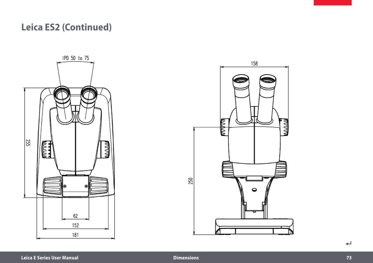 Leica E Series User Manual  Dimensions 73Leica ES2 (Continued)