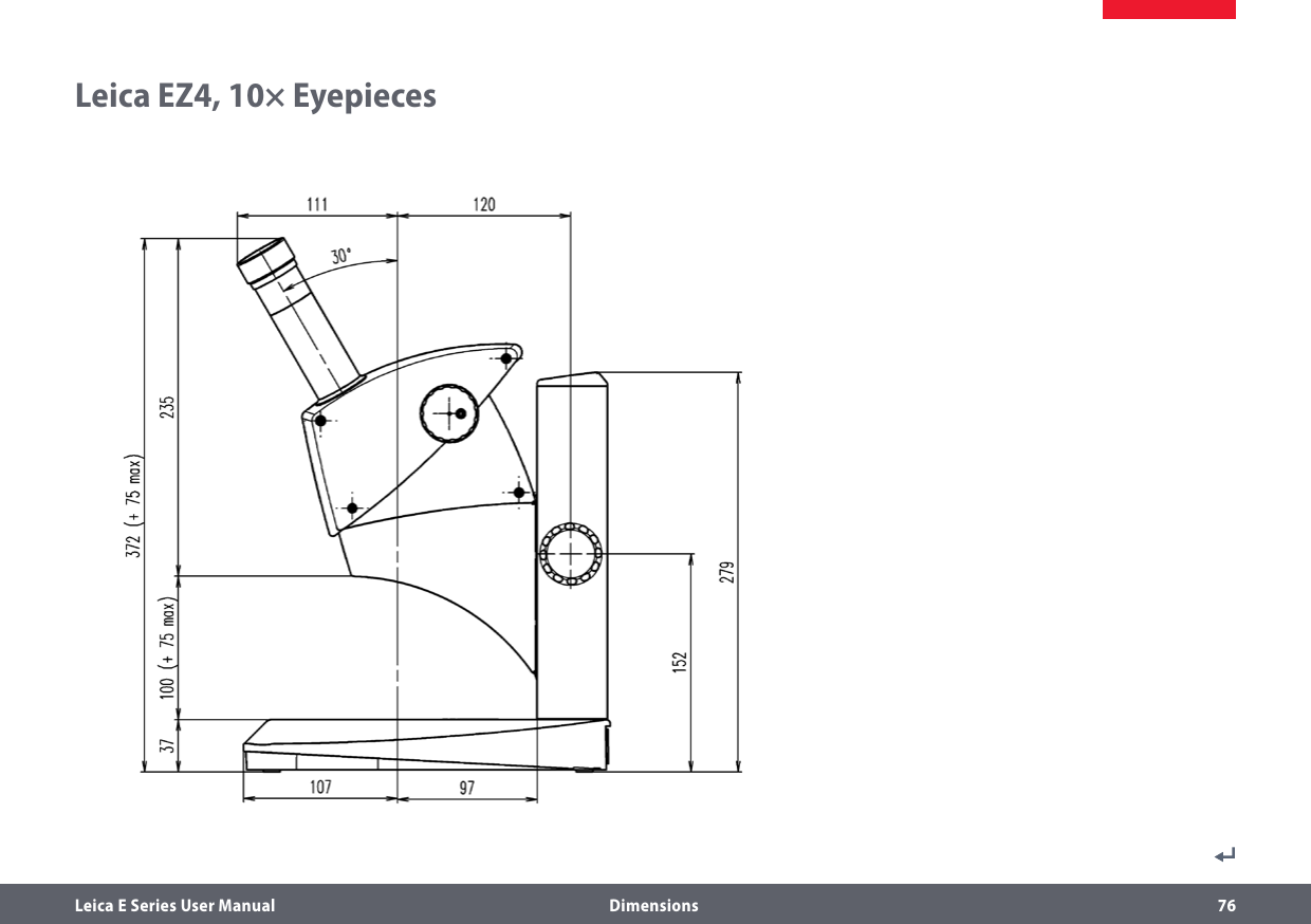 Leica E Series User Manual  Dimensions 76Leica EZ4, 10× Eyepieces