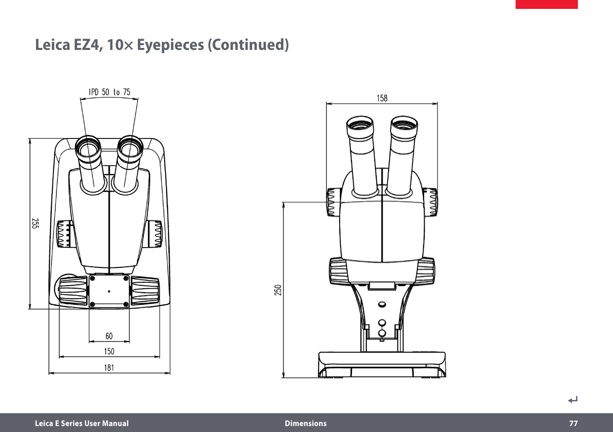 Leica E Series User Manual  Dimensions 77Leica EZ4, 10× Eyepieces (Continued)