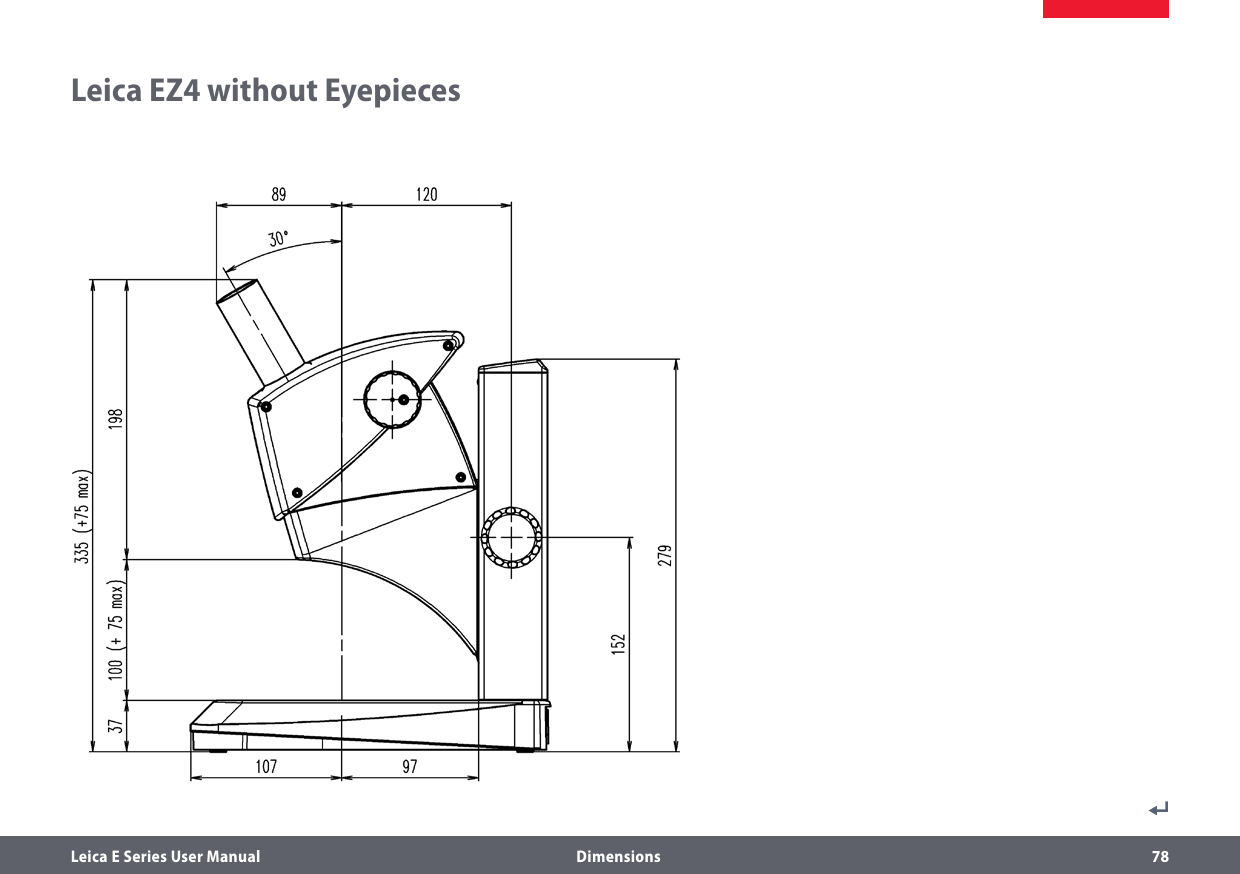 Leica E Series User Manual  Dimensions 78Leica EZ4 without Eyepieces