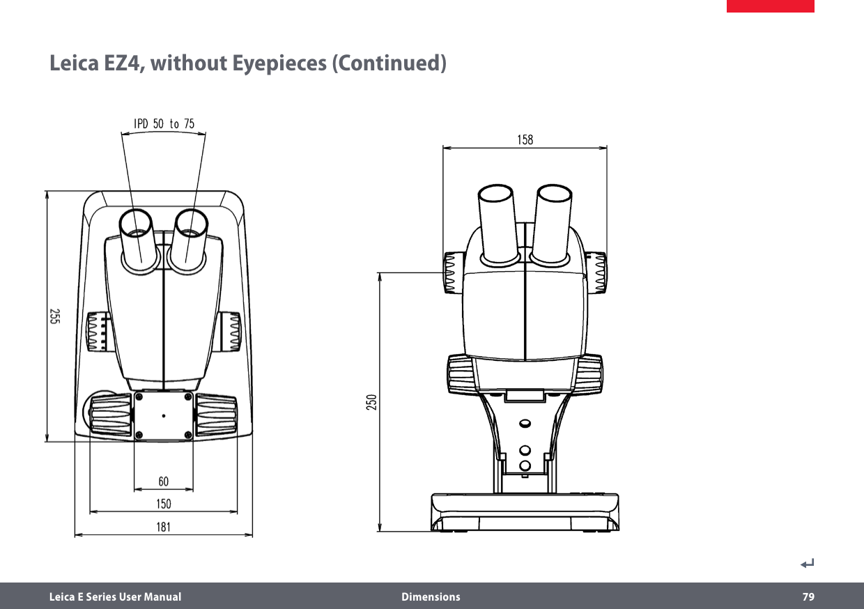 Leica E Series User Manual  Dimensions 79Leica EZ4, without Eyepieces (Continued)