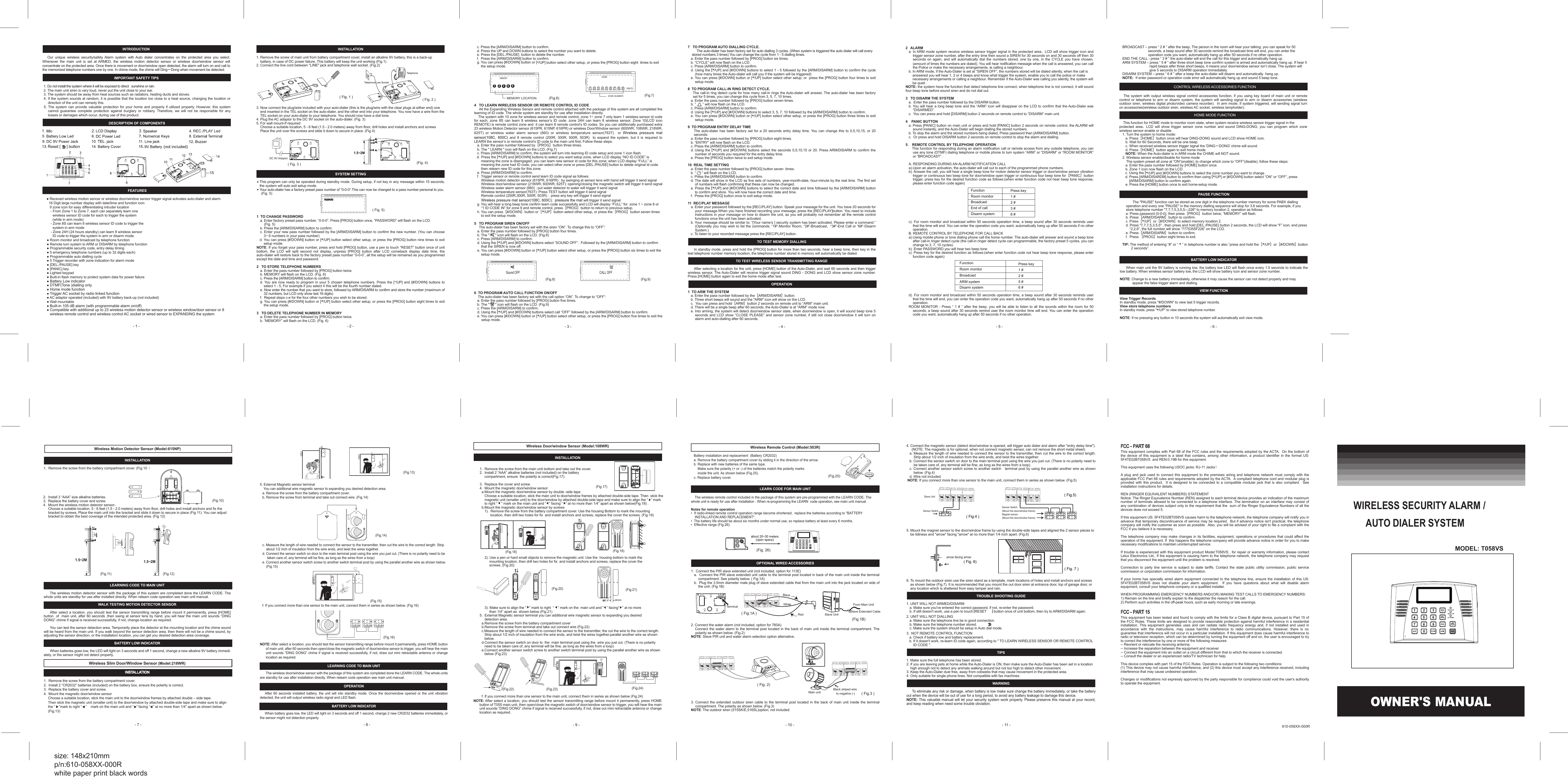Lelux Electronics T058VS Wireless Security Alarm / Auto Dialer System