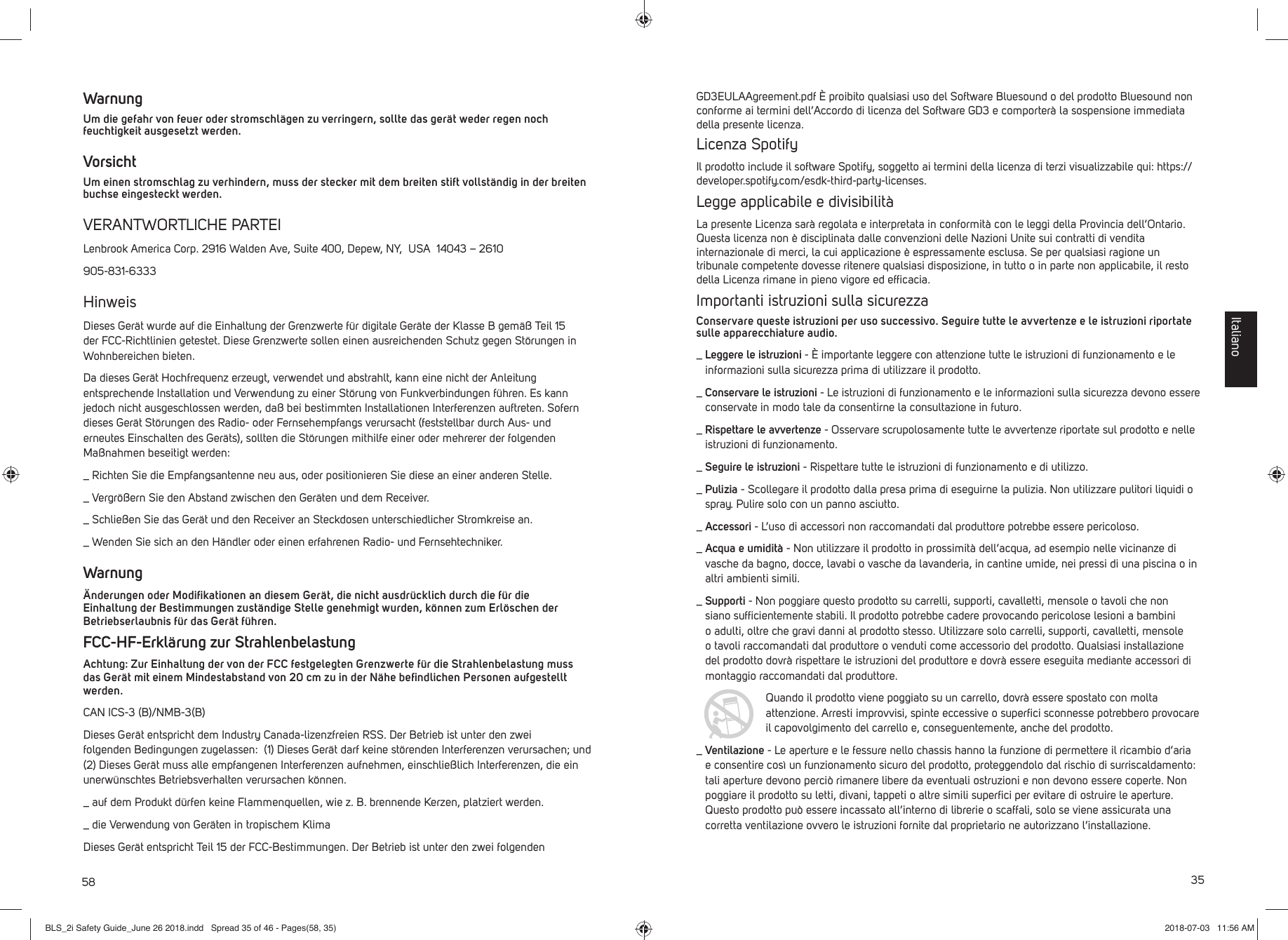 Page 35 of Lenbrook PN2I Wireless Music Streaming Amplifier User Manual BLS 2i Safety Guide June 26 2018 indd