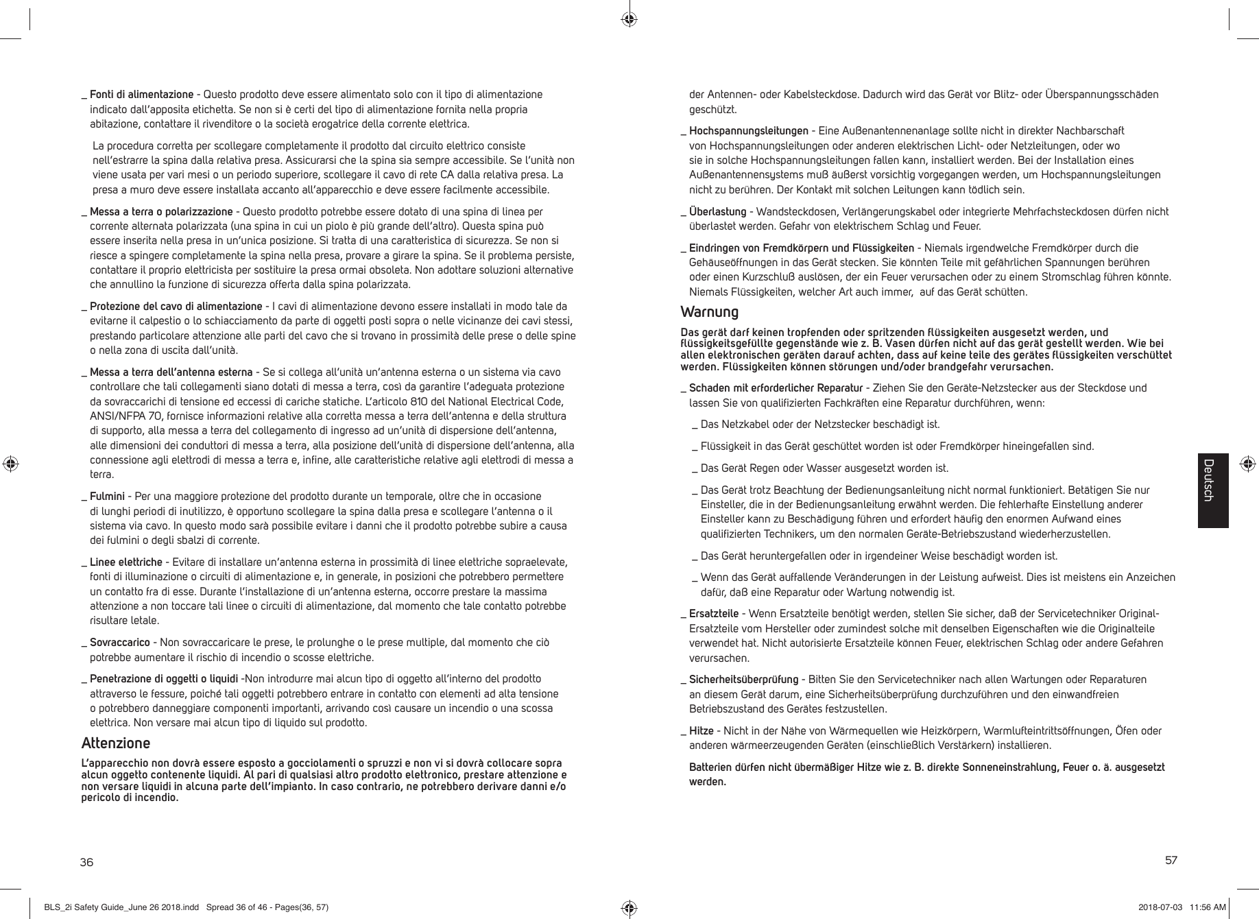 Page 36 of Lenbrook PN2I Wireless Music Streaming Amplifier User Manual BLS 2i Safety Guide June 26 2018 indd