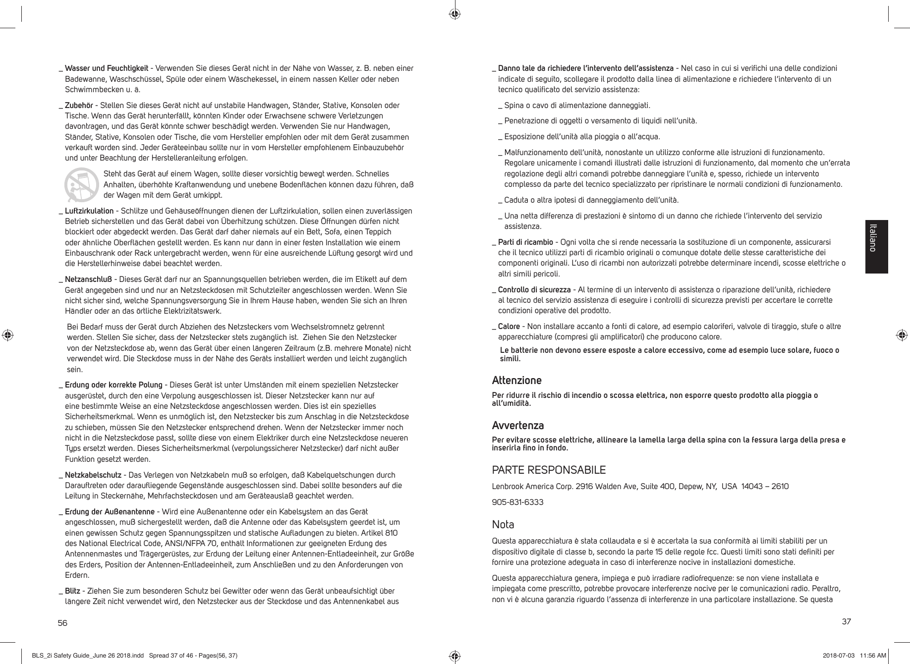 Page 37 of Lenbrook PN2I Wireless Music Streaming Amplifier User Manual BLS 2i Safety Guide June 26 2018 indd