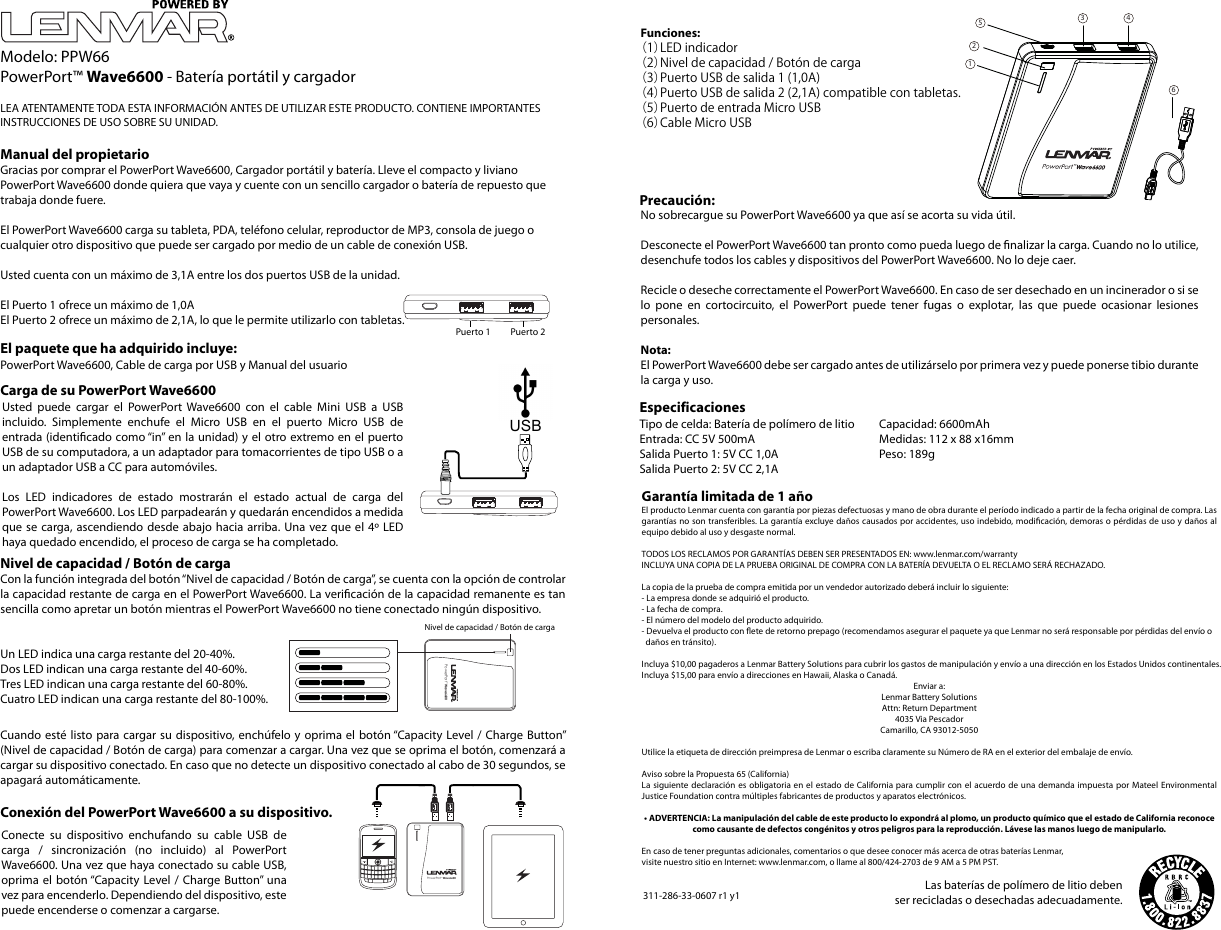 Page 3 of 3 - Lenmar-Enterprises Lenmar-Enterprises-Lenmar-Powerport-Wave-6600-Battery-And-Charger-Ppw66-Users-Manual- 1  Lenmar-enterprises-lenmar-powerport-wave-6600-battery-and-charger-ppw66-users-manual
