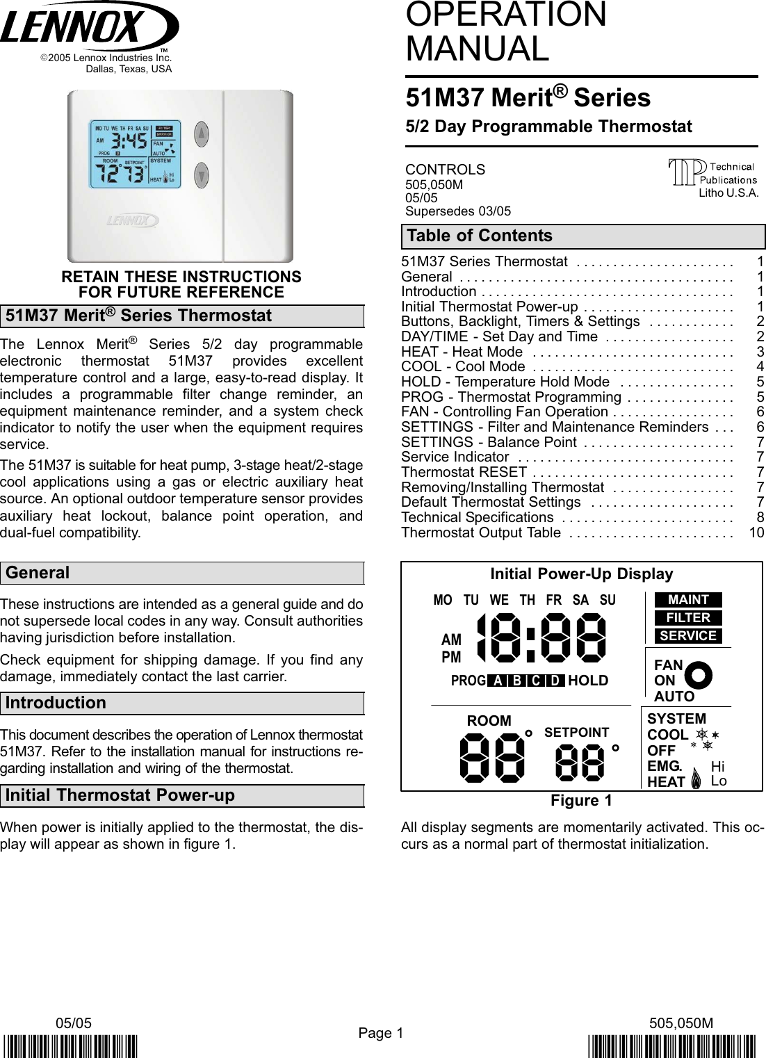Lennox Thermostat Users Manual