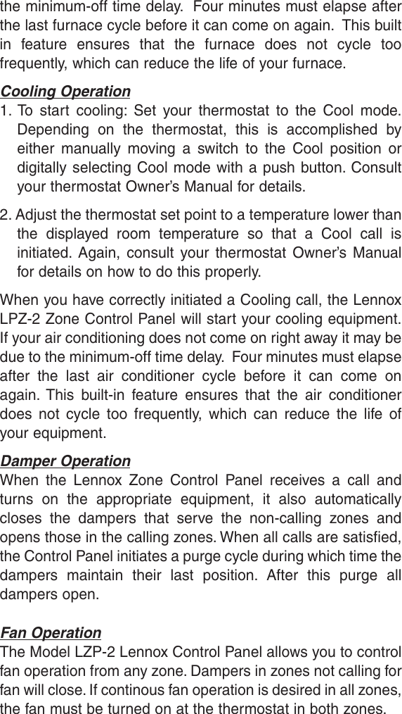 Page 4 of 8 - Lennox-International-Inc Lennox-International-Inc-Lennox-International-Inc-Air-Conditioner-Hvac-Zone-Control-Users-Manual- LZP-2 Manual  Lennox-international-inc-lennox-international-inc-air-conditioner-hvac-zone-control-users-manual