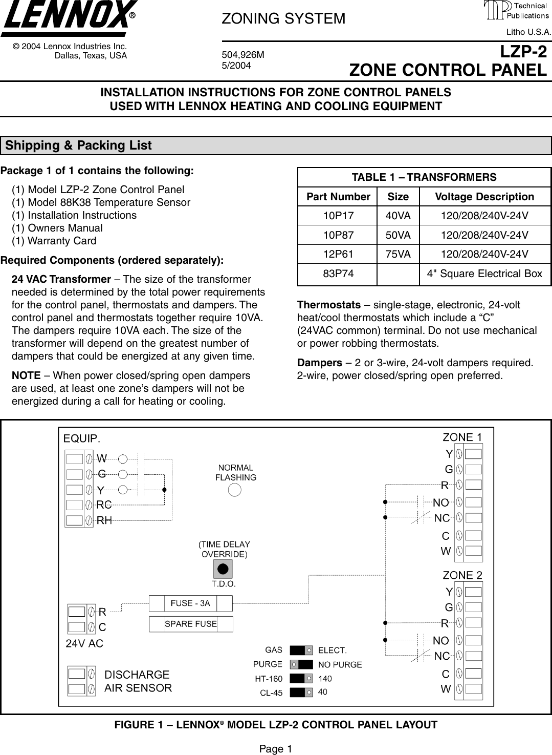 Page 1 of 12 - Lennox-International-Inc Lennox-International-Inc-Lennox-International-Inc-Heating-System-Lzp-2-Users-Manual- LZP-2 Merit Install Manual  Lennox-international-inc-lennox-international-inc-heating-system-lzp-2-users-manual