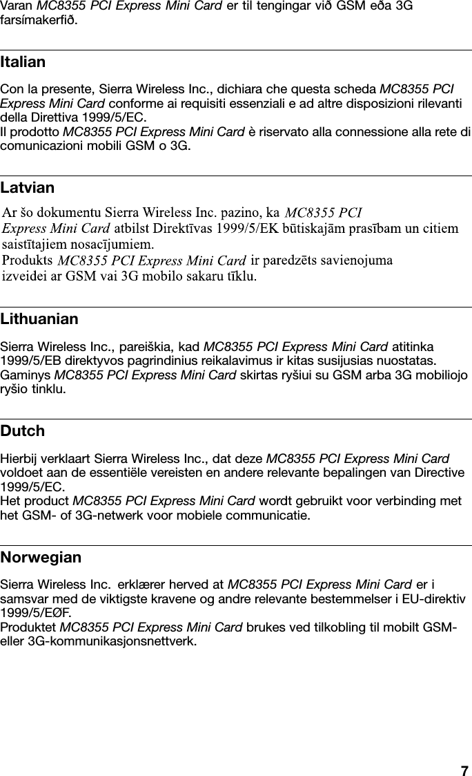 Page 7 of 12 - Lenovo 0B48778 01 User Manual (ROW) Think Pad Regulatory Notices For Wireless WAN Adapter (: Gobi3000) X230i Tablet Laptop (Think Pad) - Type 3434