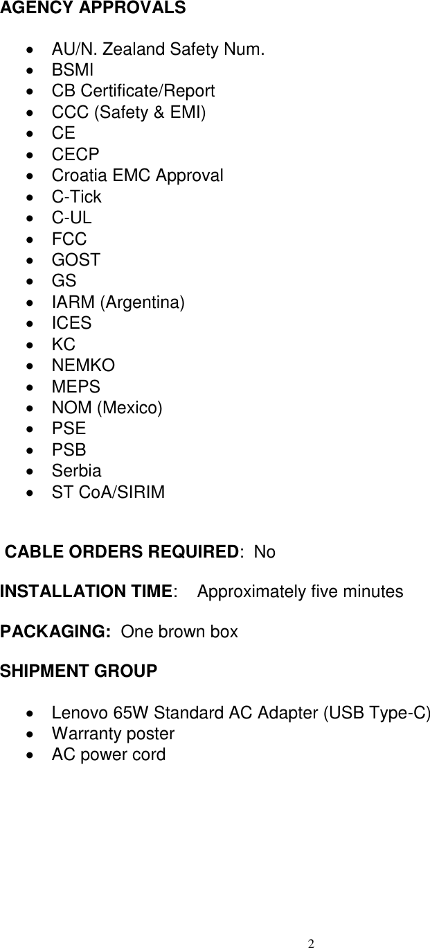 Page 2 of 4 - Lenovo 65W Std Acadapter Usbc 4X20M26268 User Manual X1 Carbon 5th Gen - Kabylake (Type 20HR, 20HQ) Laptop (Think Pad)
