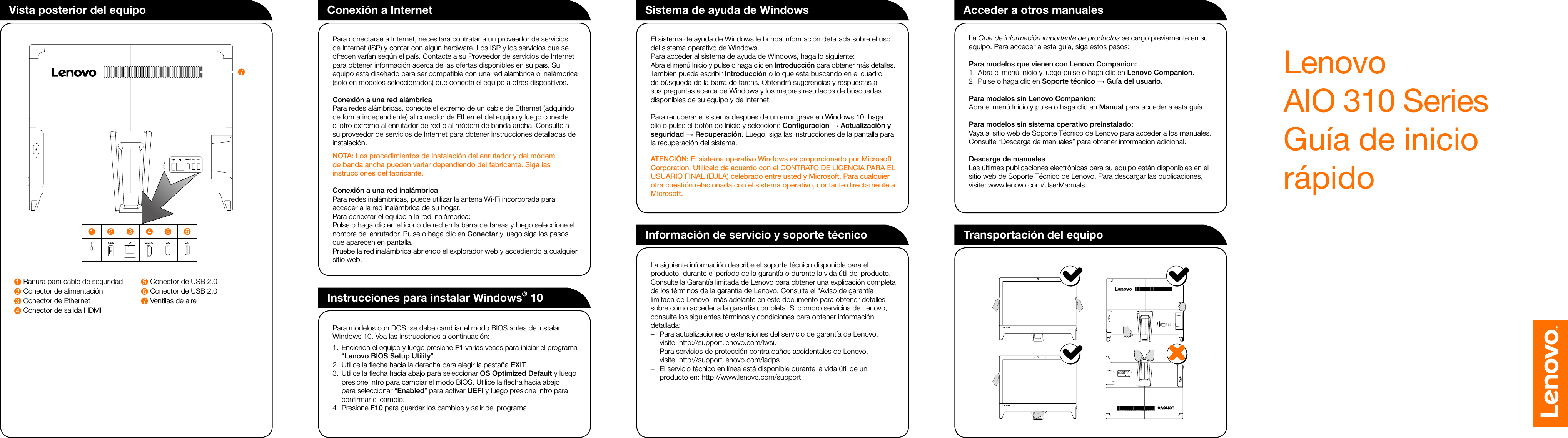 Page 1 of 2 - Lenovo Aio 310 Qsg V1.0 Win10 Sp Online 201611 User Manual (Spanish) Quick Start Guide 310-20IAP All-in-One (ideacentre)