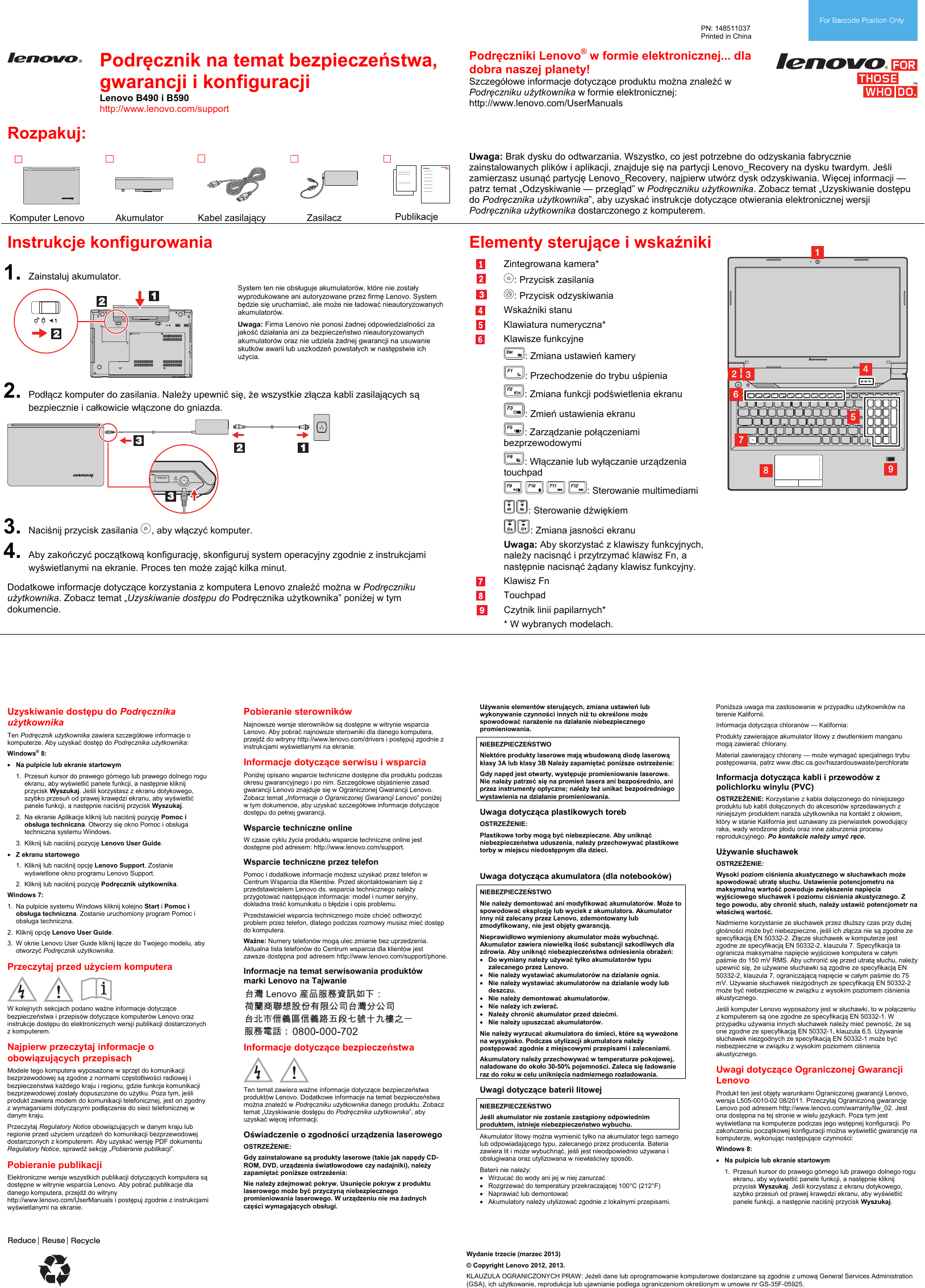 Page 1 of 2 - Lenovo B490 B590 Swsg Pl 148511037 Wei Lv User Manual Safety