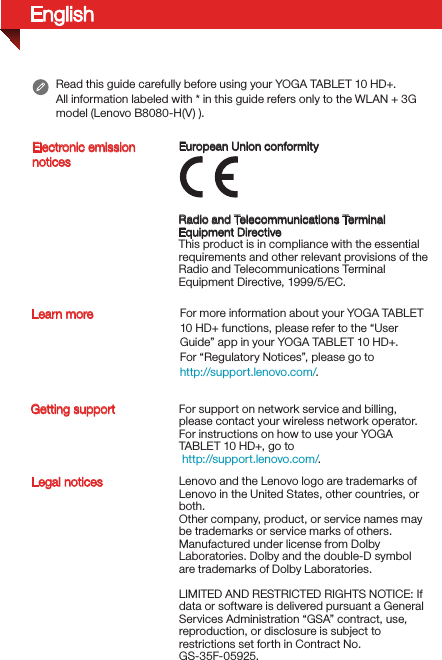 Lenovo B8080F Portable Tablet Computer User Manual