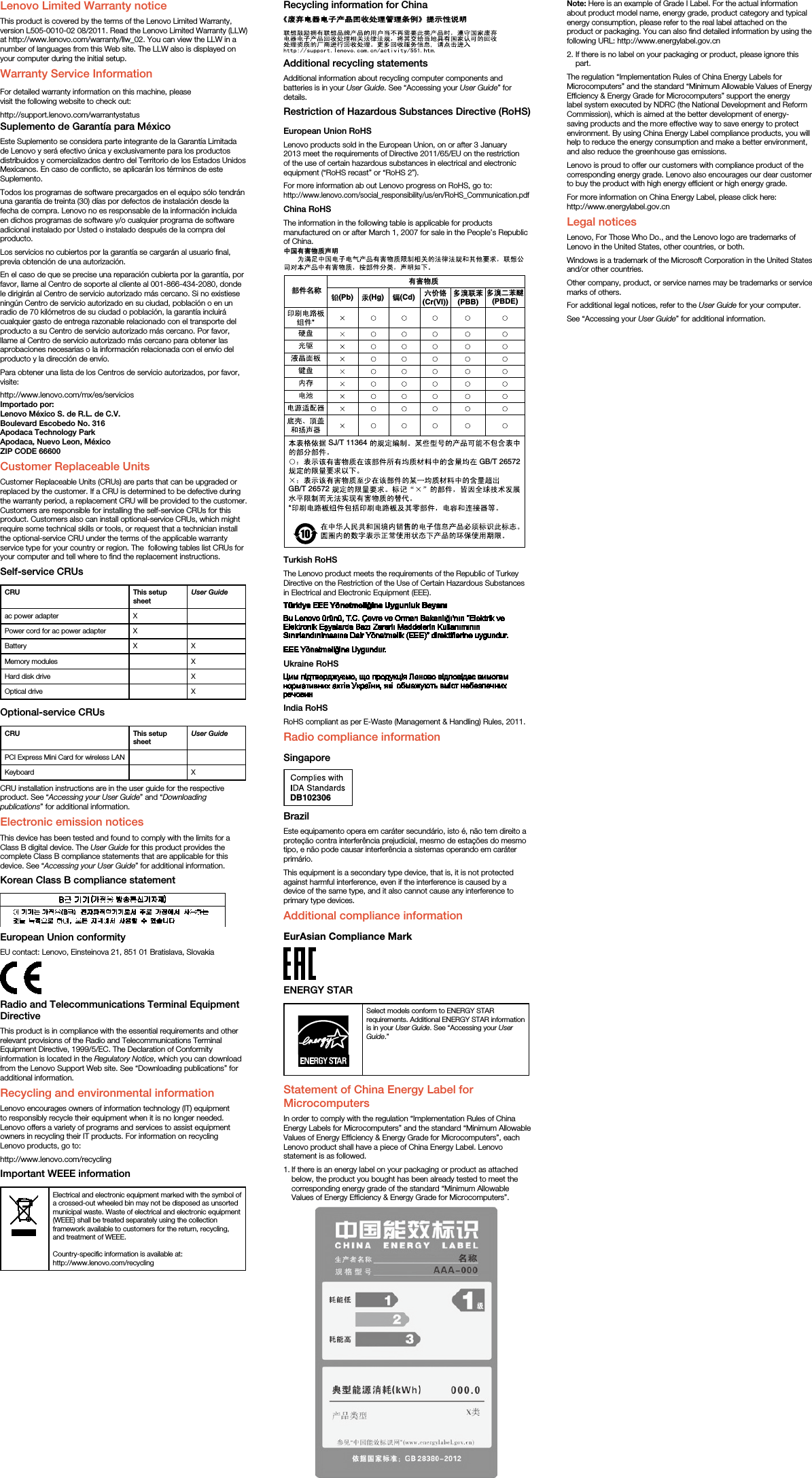 Page 2 of 2 - Lenovo E51-80 Swsg En 40K42350 User Manual (English) Safety, Warranty And Setup Guide - Laptop (Lenovo) Type 80SK
