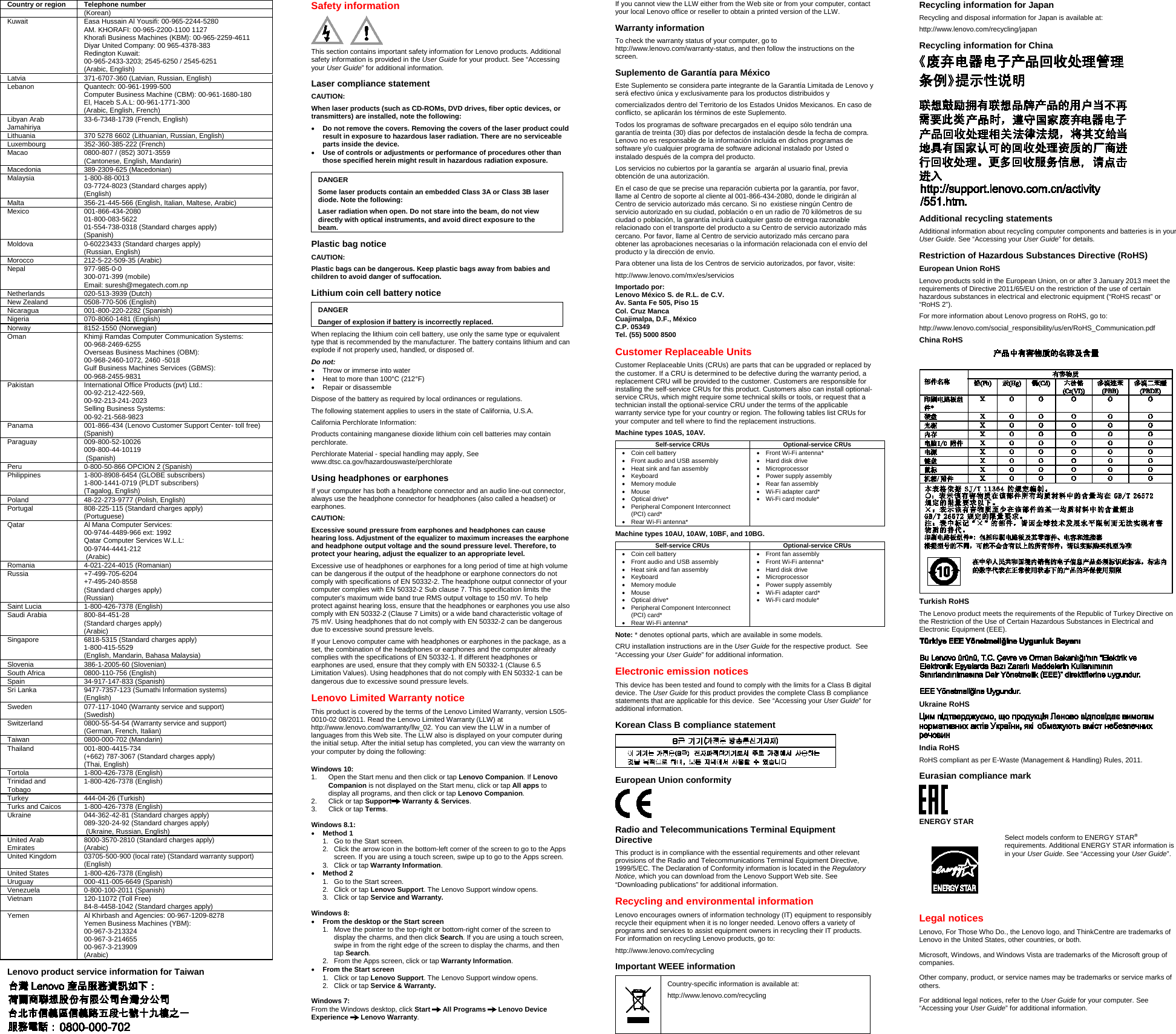 Page 2 of 2 - Lenovo E73 Swsg En Safety, Warranty, And Setup Guide User Manual (English) Warranty Desktop (Think Centre) - Type 10DR
