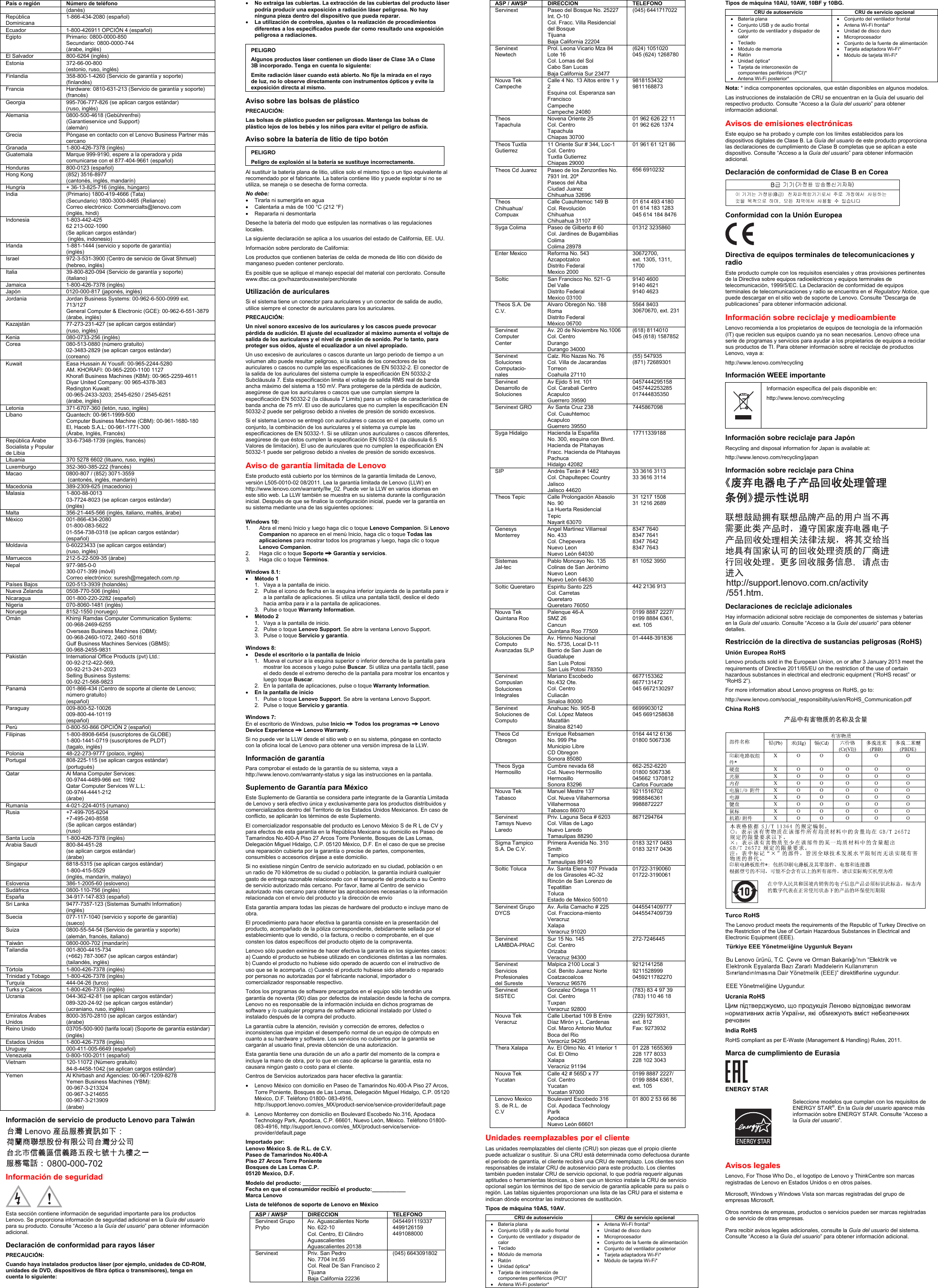 Page 2 of 2 - Lenovo E73 Swsg Sp User Manual (Spanish) Safety, Warranty And Setup Guide Desktop (Think Centre) - Type 10DR
