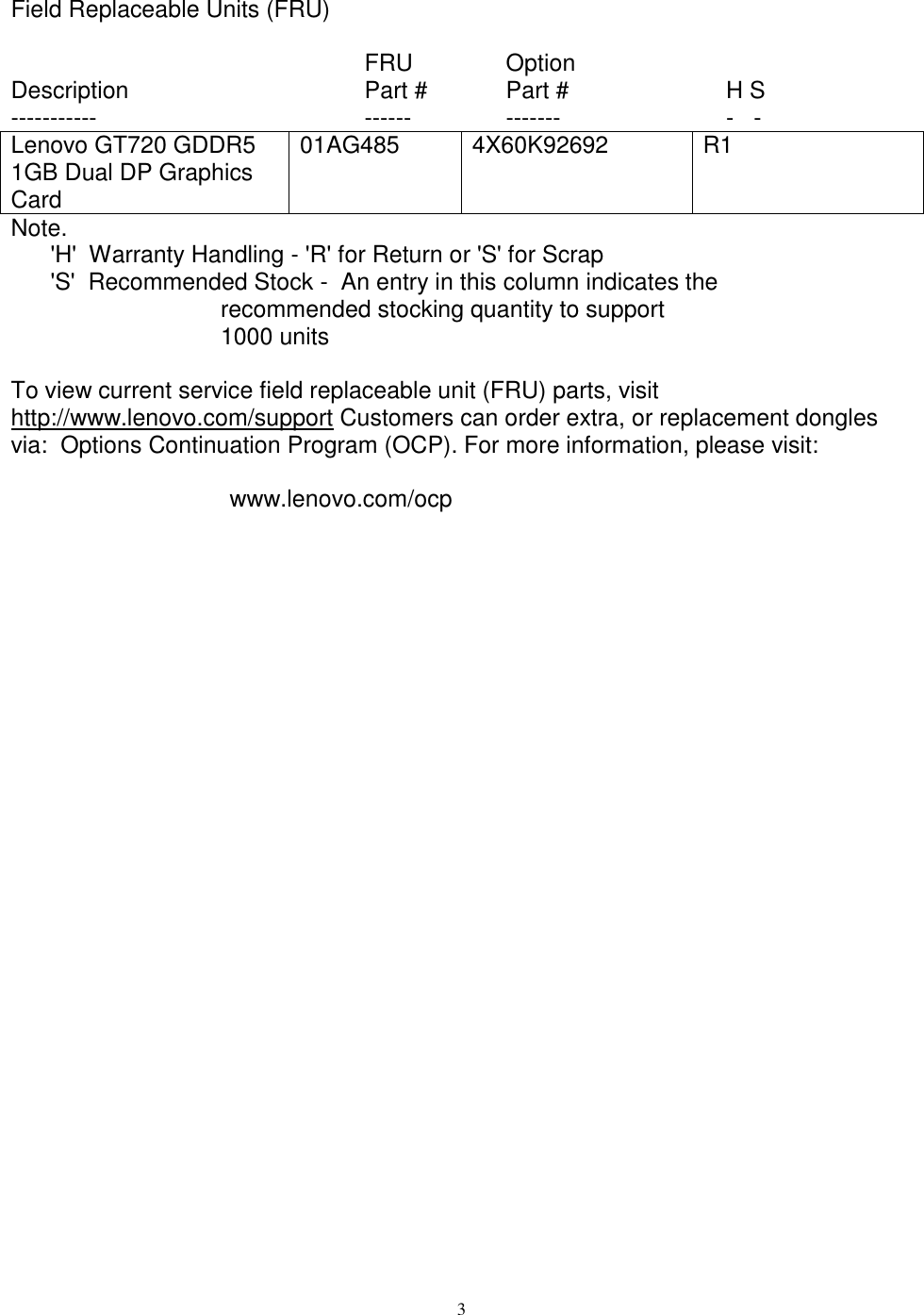 Page 3 of 3 - Lenovo Gt720 Gddr5 1Gb Dualdp Graphics Card 4X60K92692 User Manual S510 Desktop (Lenovo) - Type 10L8