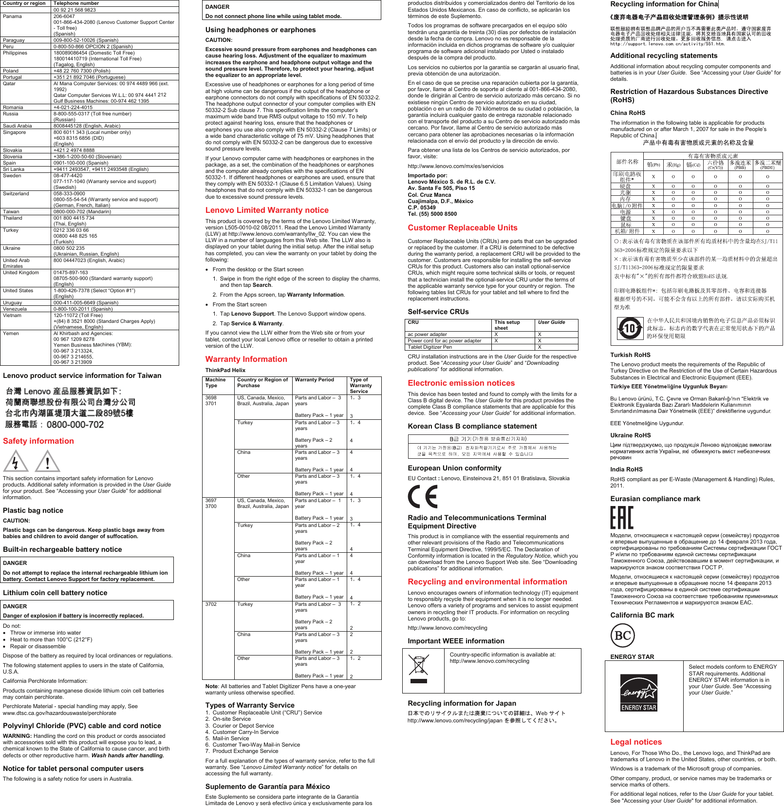 Page 2 of 2 - Lenovo Helix Swsg En Sp40F29976 ThinkPad User Manual (English) Safety, Warranty And Setup Guide (Type 3xxx) Laptop (Think Pad)