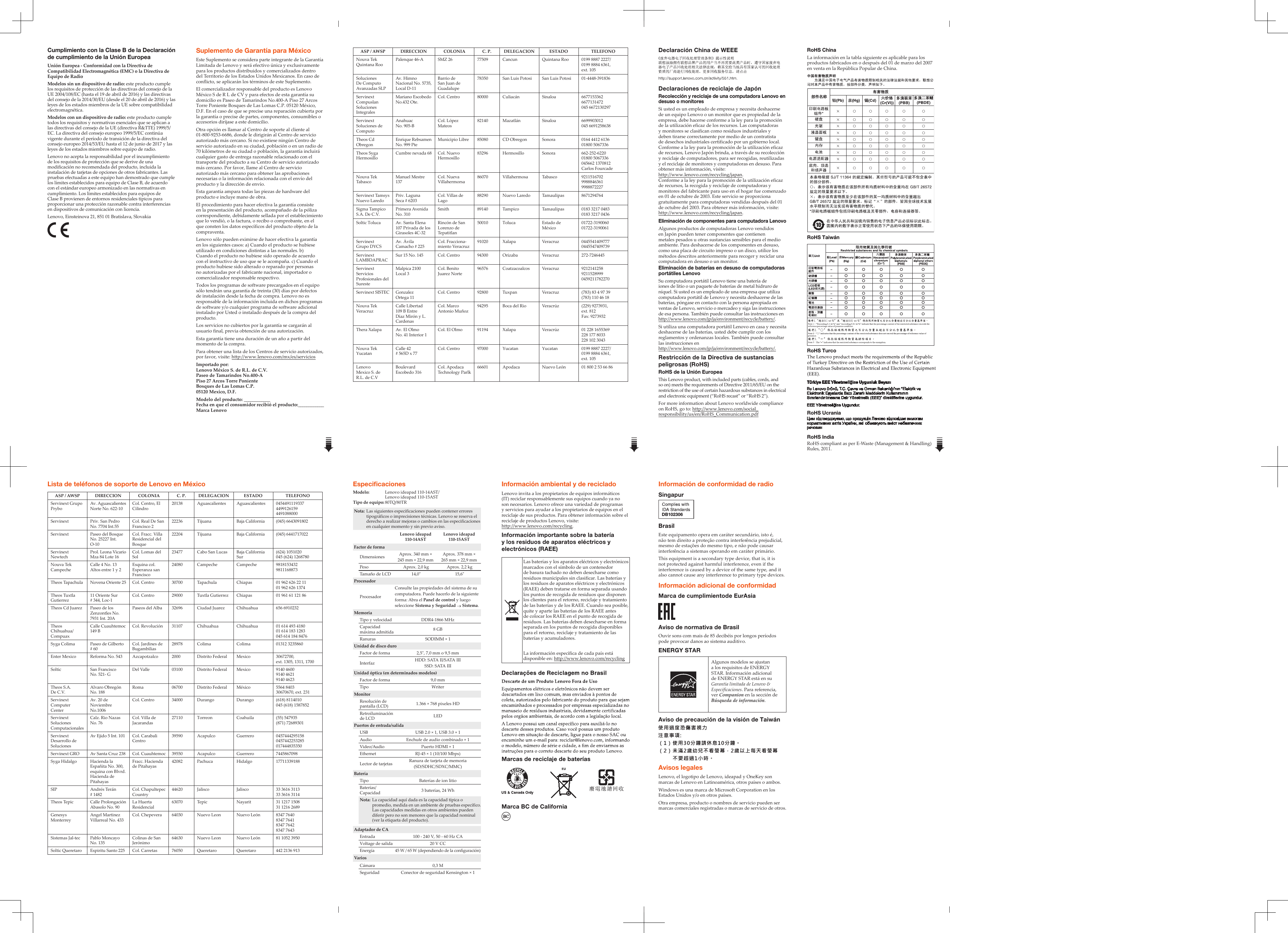 Page 2 of 2 - Lenovo Ideapad110-14Ast 15Ast Swsg Es 201610 Ideapad 110-14 SP-02 User Manual (Spanish) Safety, Warranty, And Setup Guide - 110-14AST, 110-15AST 110-14AST Laptop (ideapad)