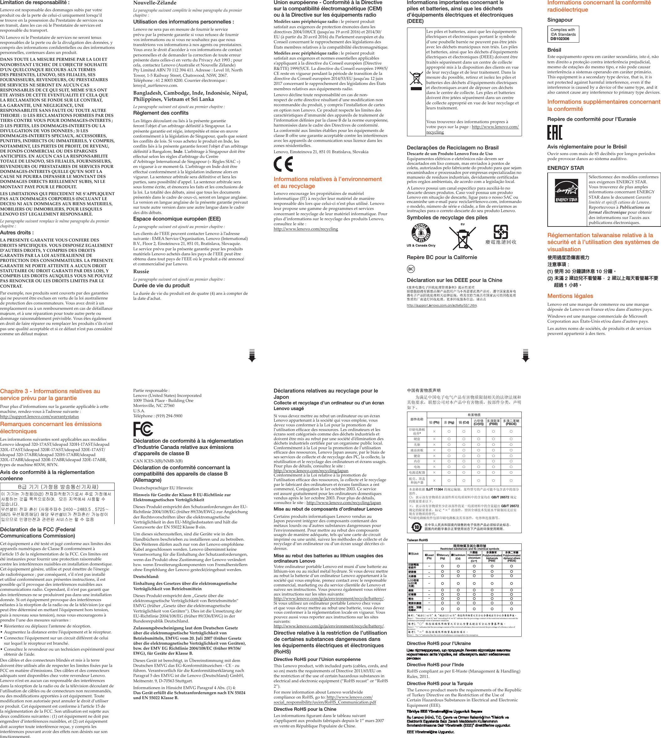 Page 2 of 2 - Lenovo Ideapad320-17Ast 320X-17Ast 320-17Abr 320X-17Abr Swsg Fr 201705 User Manual (French) Safety, Warranty, And Setup Guide - Ideapad 320-17AST, 320-17AST Laptop (ideapad) Type 80XW