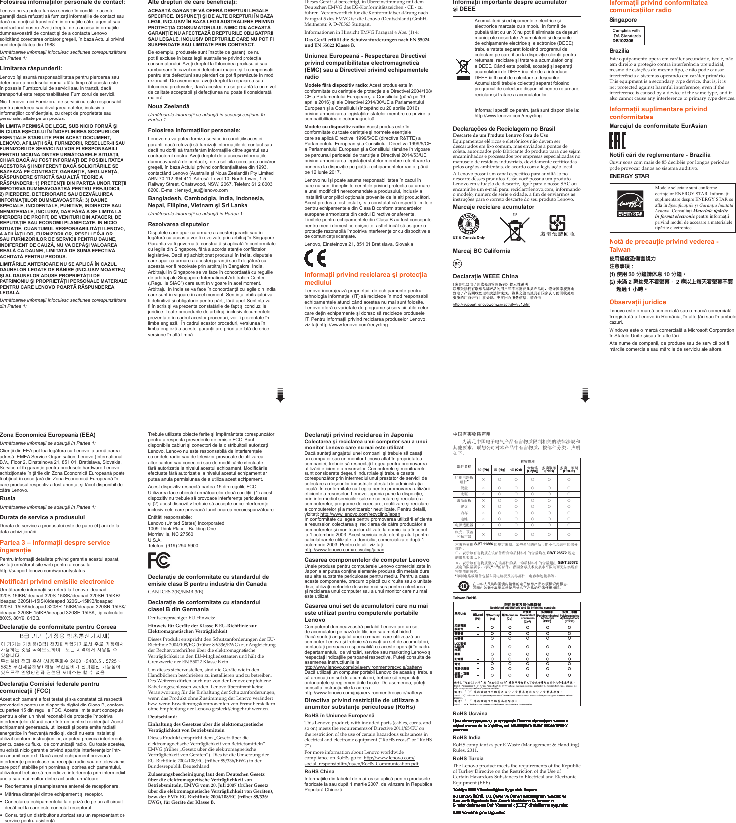 Page 2 of 2 - Lenovo Ideapad320S-15Ikb 320S-15Isk 320Sx-15Ikb 320Sx-15Isk Swsg Ro 201704 Ideapad 320 User Manual (Romanian) Safety, Warranty, And Setup Guide - 320S-15IKB, 320S-15IKB (Type 80X5) Laptop (ideapad) Type 80X5