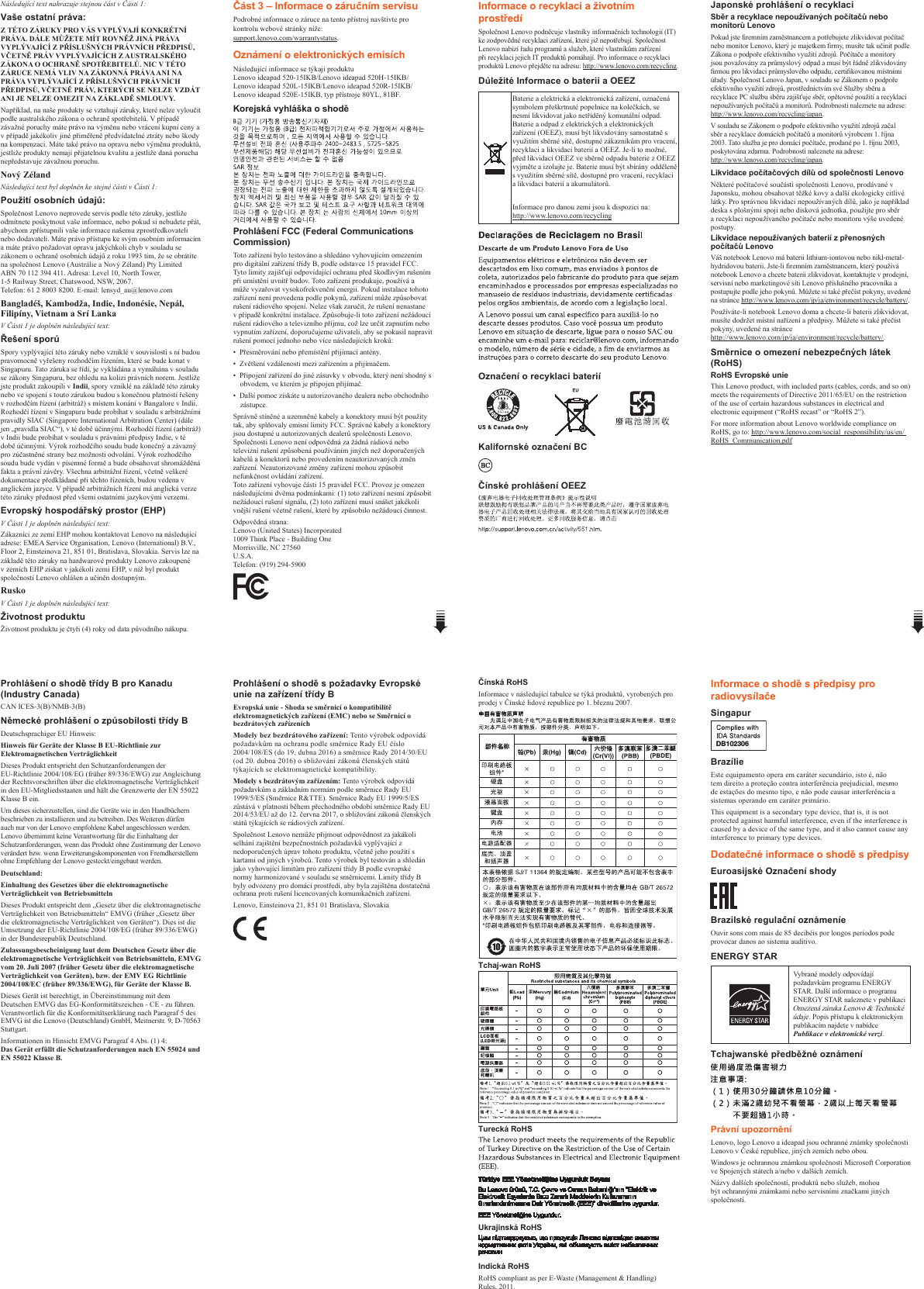 Page 2 of 2 - Lenovo Ideapad520-15Ikb 520X-15Ikb Swsg Cs 201705 Ideapad 520-15IKB CZ-02 User Manual (Czech) Safety, Warranty, And Setup Guide - (Type 80YL) Laptop (ideapad)