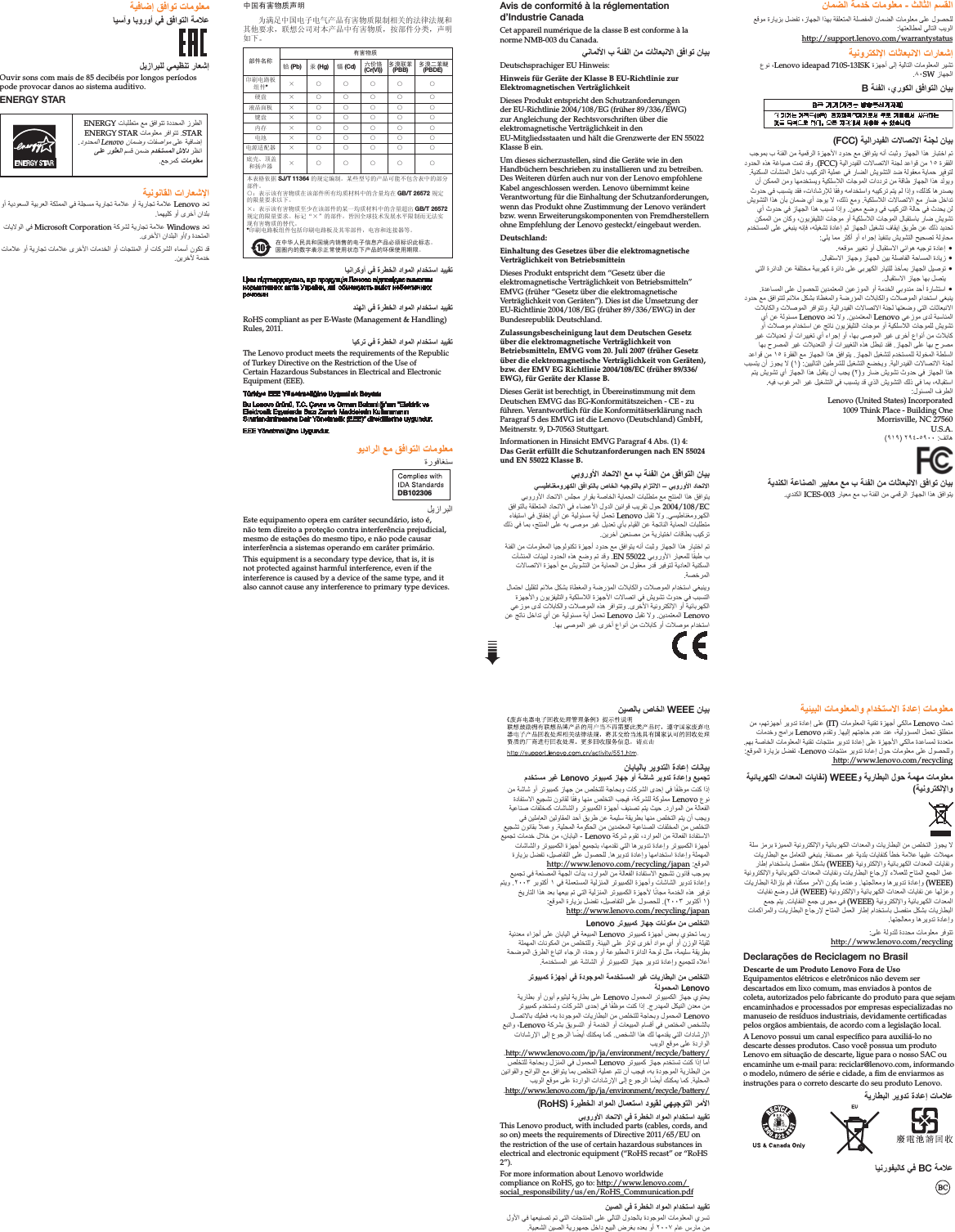 Page 2 of 2 - Lenovo Ideapad 710S-13Isk Swsg Ar 201608 User Manual (Arabic) Safety, Warranty, And Setup Guide - Laptop (ideapad) Type 80SW