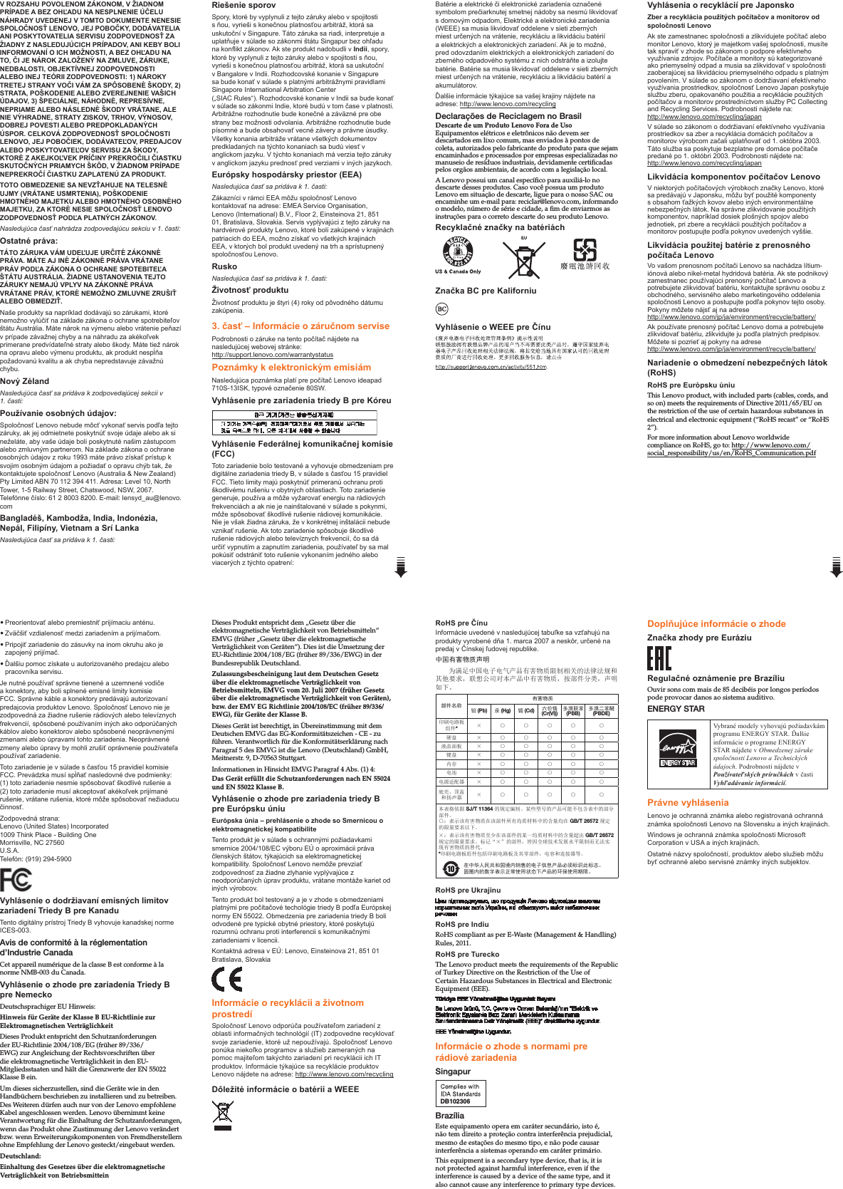 Page 2 of 2 - Lenovo Ideapad 710S-13Isk Swsg Sk 201608 User Manual (Slovak) Safety, Warranty, And Setup Guide - Laptop (ideapad) Type 80SW